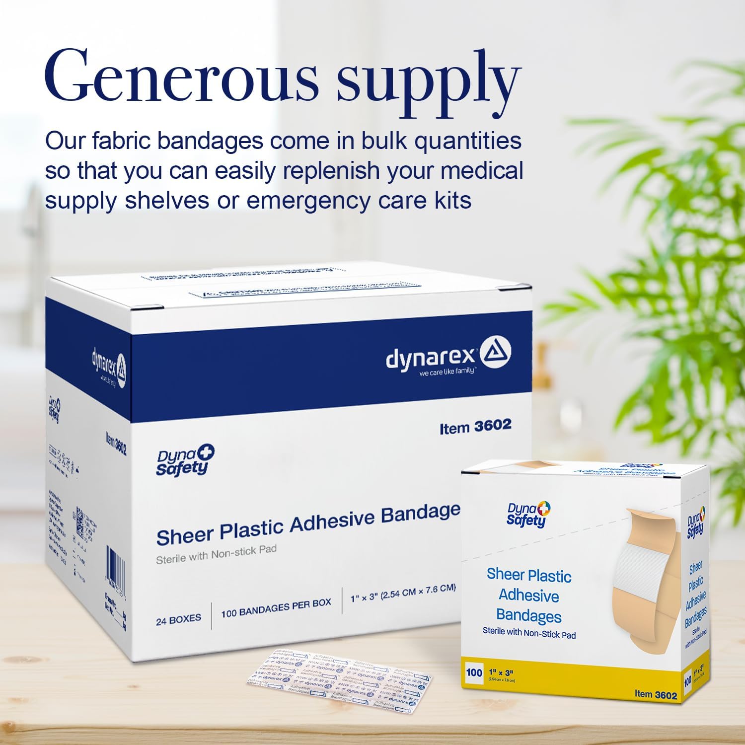 Dynarex Sheer Plastic Adhesive Bandages Water-Resistant and Sterile Non-Stick Pad First Aid Covers Minor Cuts Scratches - 1