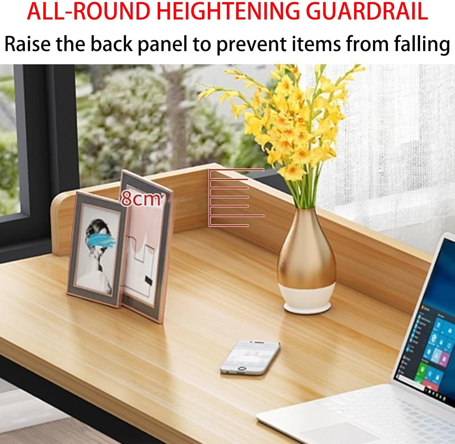 Generic Overbed Table,Over Bed Table with Wheels Adjustable Height,Rolling Bed Table,Large Bed Desk with Surrounding Baffle,Works As Bar Table, Dining Table Or Laptop Bed Table, Pink+white Frame