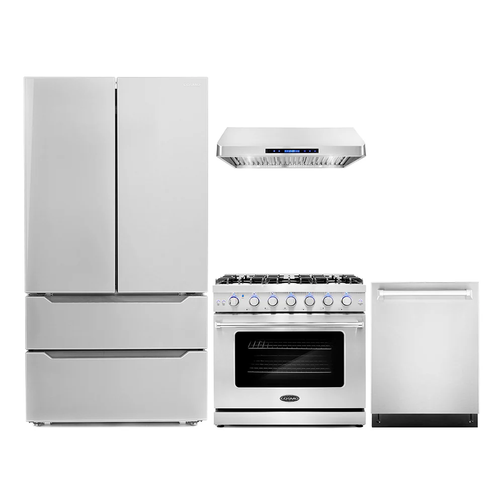 Cosmo 4-Piece Appliance Package - 36-Inch Gas Range, Under Cabinet Range Hood, Dishwasher and Refrigerator in Stainless Steel (COS-4PKG-106)