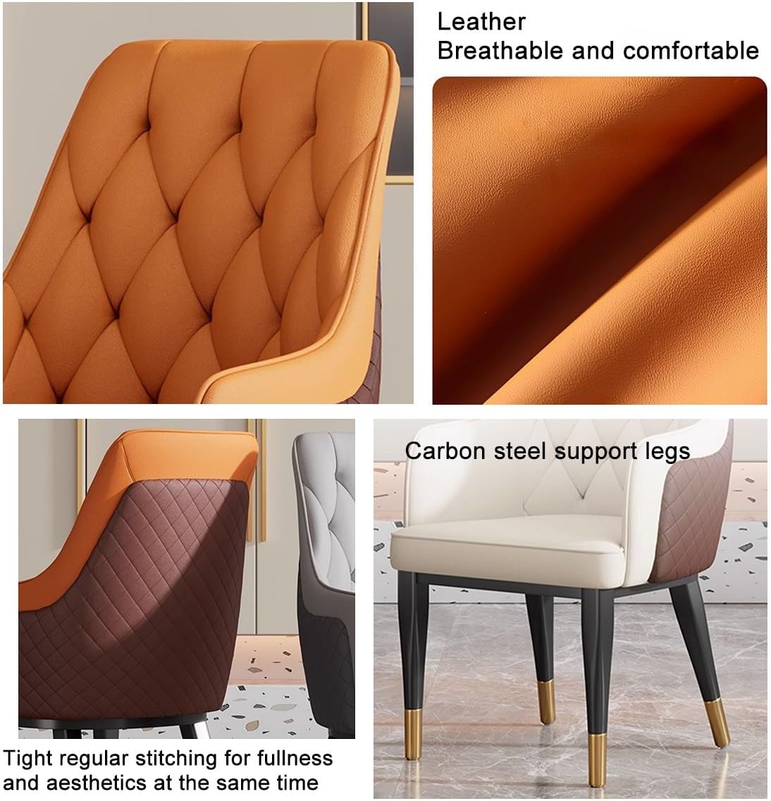 Mid Century Modern PU Leather Dining Chairs with Nailhead Grey Color High Back Support Armrest Relax Lounge Side Chair Kitchen & Dining Room Furniture (Dark Green