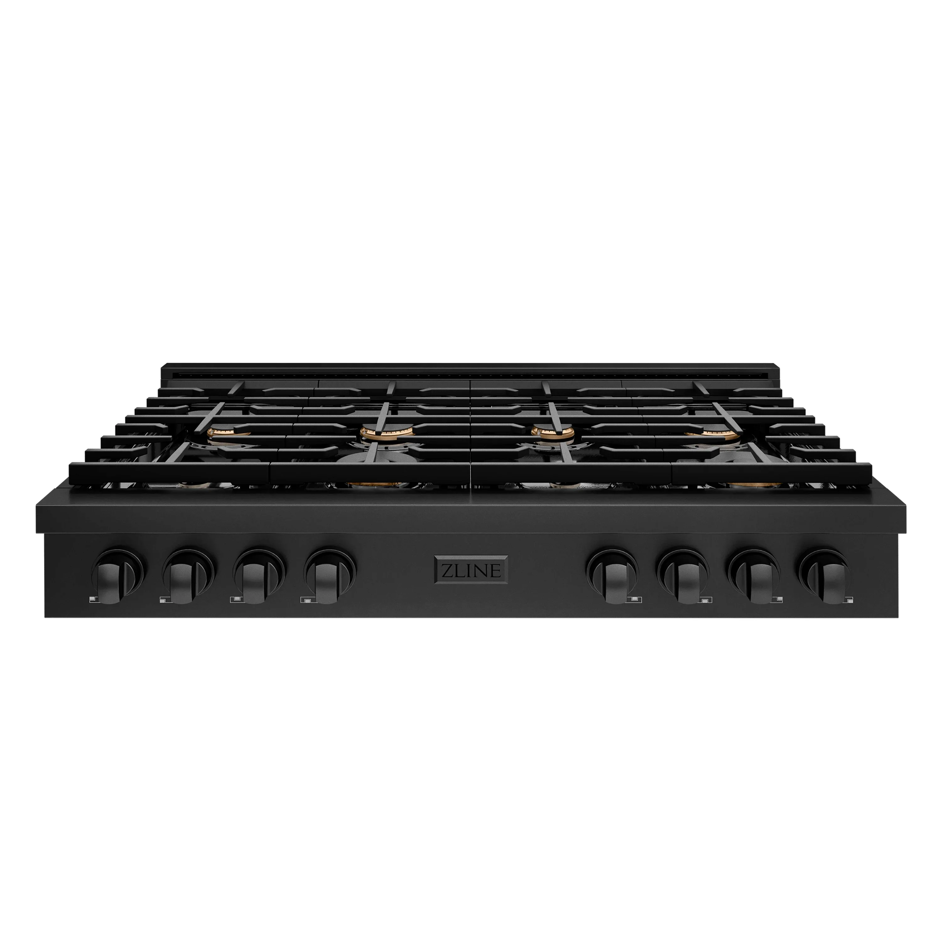 ZLINE Paramount 48-Inch Gas Rangetop with 8 Brass Burners and Porcelain Cooktop in Black Stainless Steel (SRTB-BR-48)