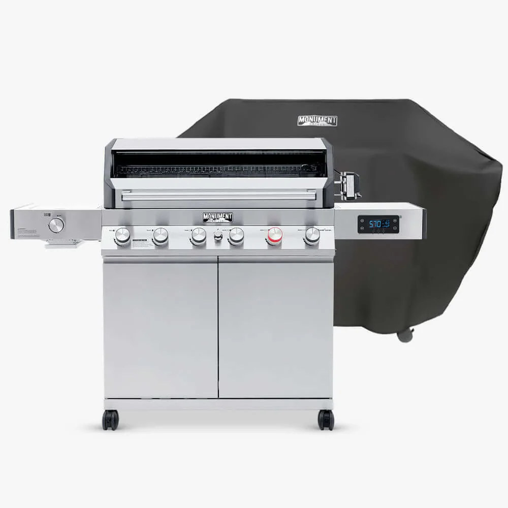 Monument Denali Smart Tech Propane Gas Grill in Stainless Steel with 6 Burners & Grill Cover (D605P)