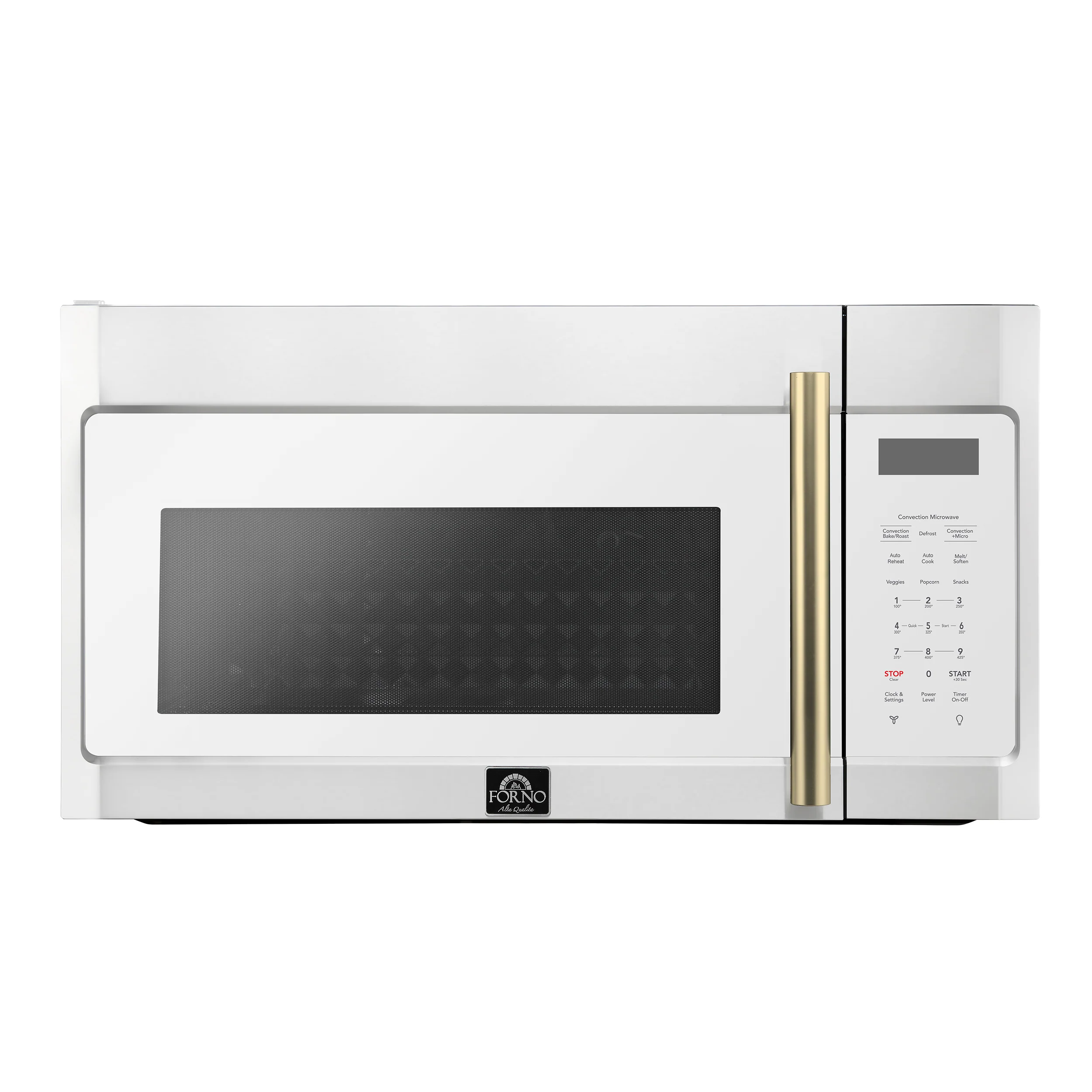 Forno Fornace 30-Inch Over-the-Range Convection Microwave in White with Antique Brass Handle 鈥?1.5 cu.ft, 300 CFM Vent, Touch Control, LED Light (FOTR3038-30WHT)
