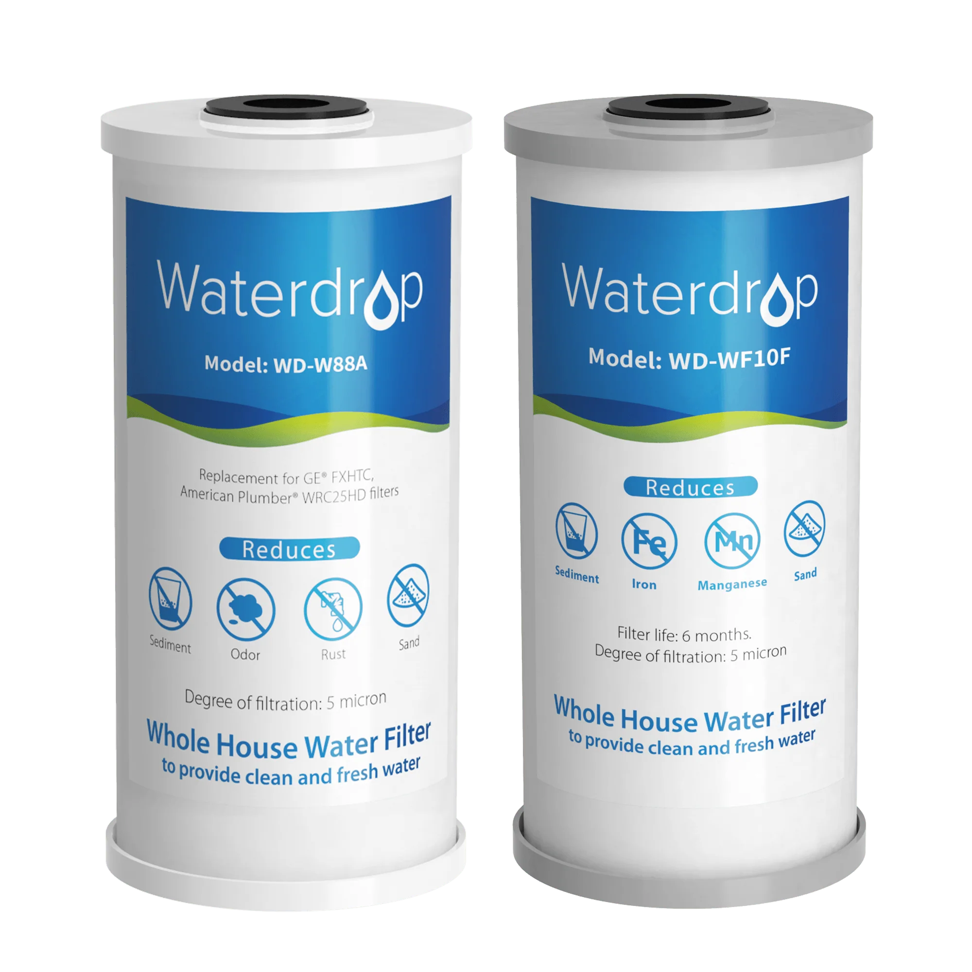 Waterdrop Whole House Water Filter, Iron Filter, Sediment Filter for Well Water, Reduce Manganese, Replacement for Ispring, GE庐, Waterdrop, Any 10