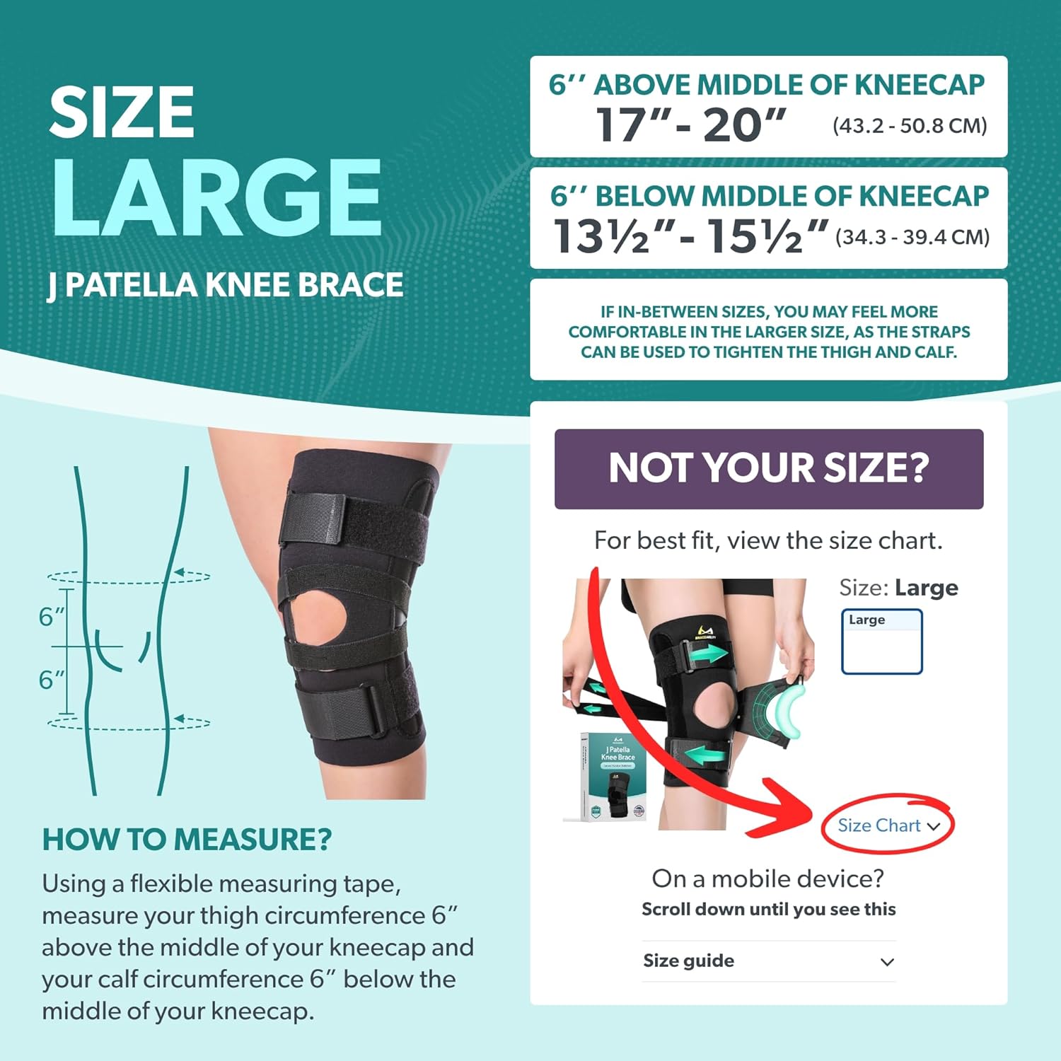 BraceAbility J Patella Knee Brace - Lateral Patellar Stabilizer with Medial and J-Lat Support Straps for Dislocation, Subluxation, Patellofemoral Pain, Left or Right Kneecap Tracking (Large)