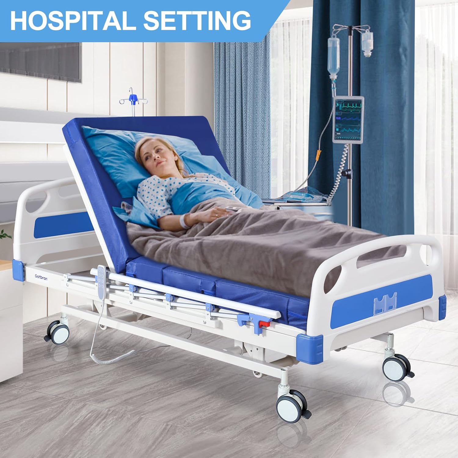 Premium Hospital Bed - 3 Function Full Electric Hospital ICU Bed with 4.7