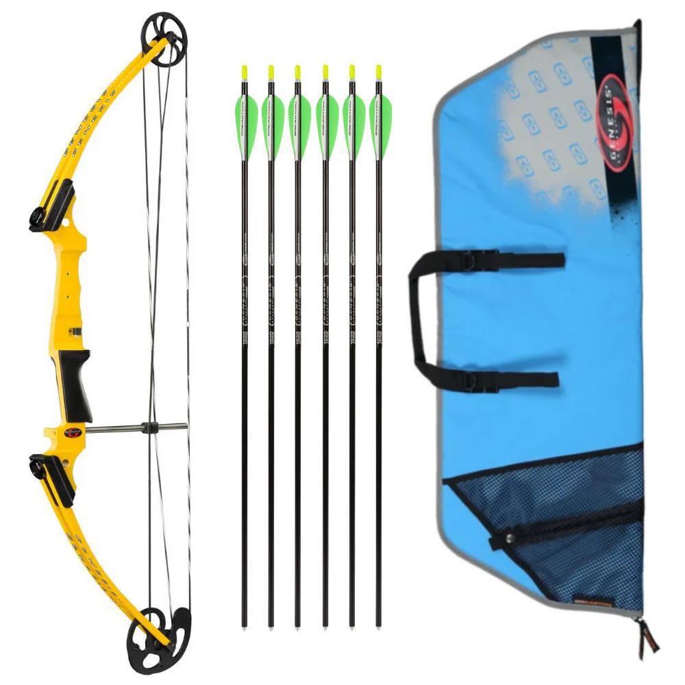 Genesis Archery Original Compound Bow (Right Hand, Yellow) with Arrows and Case