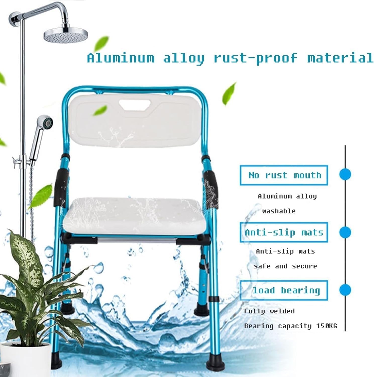 Shower Chair-5 in 1 Bath Stools Folding Walker with Arms and Back Stand Up Aid Toilet Safety Rails Adjustable Height Shower Stool,Supports Up to 330Lbs