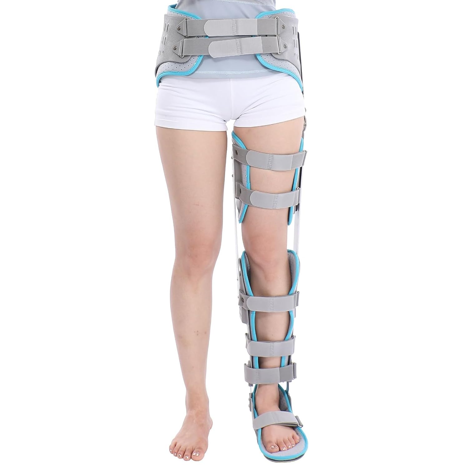 Adjustable Knee Joint Fixed Brace, ROM Full Leg Rehabilitation Splint, Knee Ankle Orthosis Fully Support Lmmobilizer, Breathable Secure Support for Women Men(right)