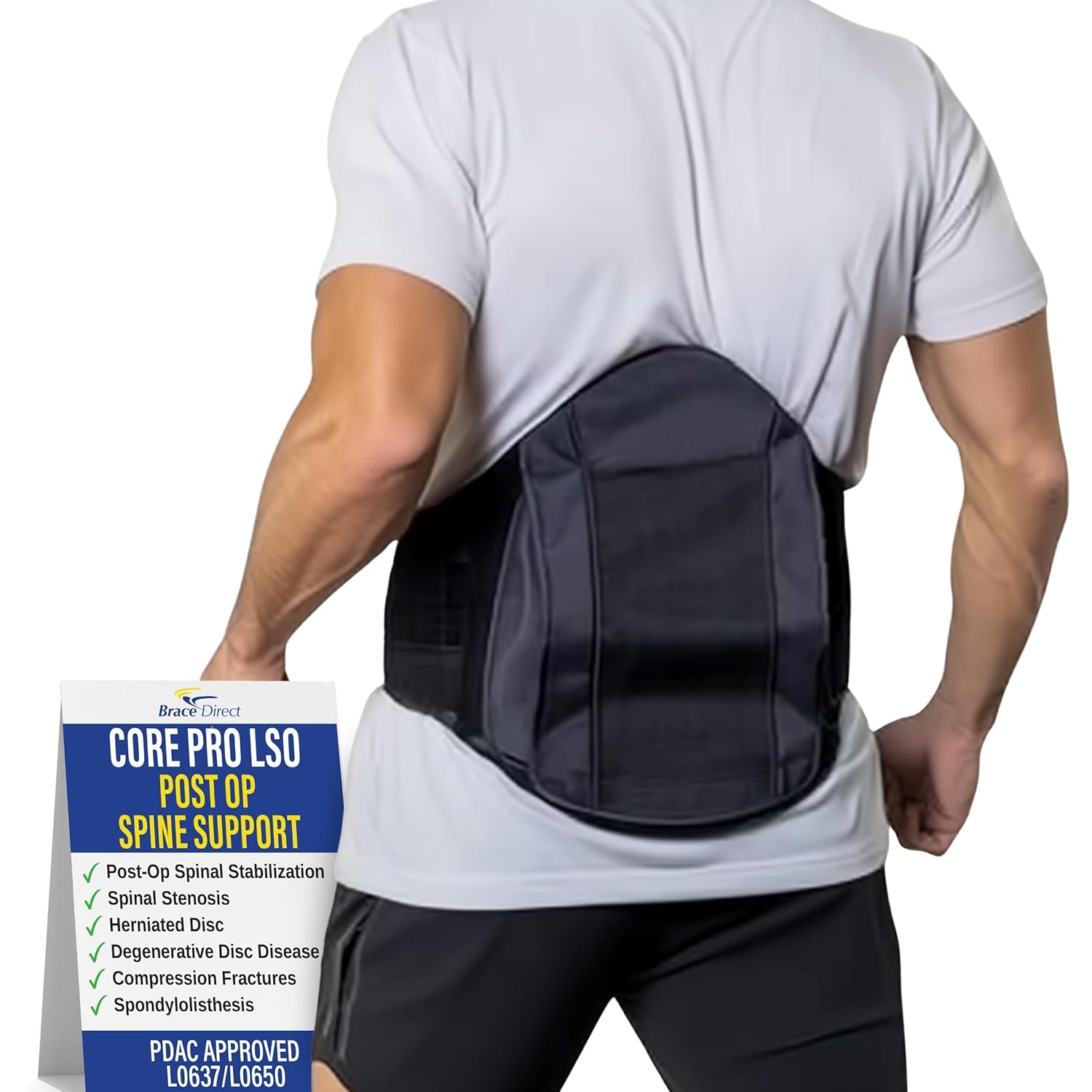 Core Pro LSO Back Brace - Medical Grade Lumbar Support for Spinal Stenosis, Bulging & Herniated Discs, DDD, Post Op Recovery, and Low Back Pain - L0650 L0637 (OSFM - Up to 55 in. Waist)