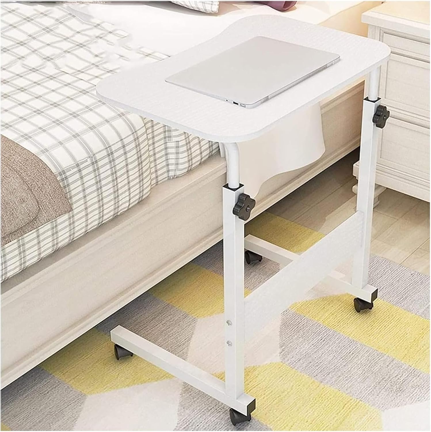 Overbed Table with Wheels，Bed Desk，Bed Table， Medical Overbed Table On Wheels Height-Adjustable Portable Desk Writing Surface to Use in Bed or a Wheelchair Elderly Mobility Aid(B)
