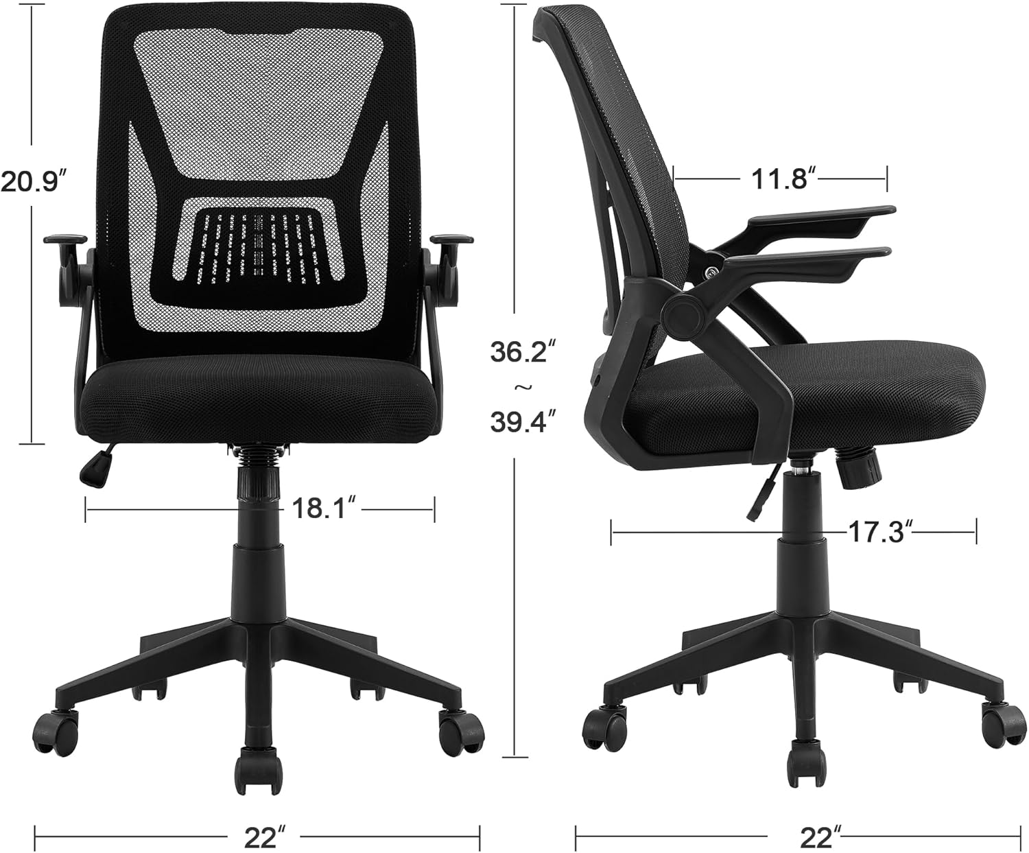 VECELO Mid-Back Swivel Ergonomic Office Chair with Adjustable Arms, Mesh Lumbar Support for Computer Task Work, Black