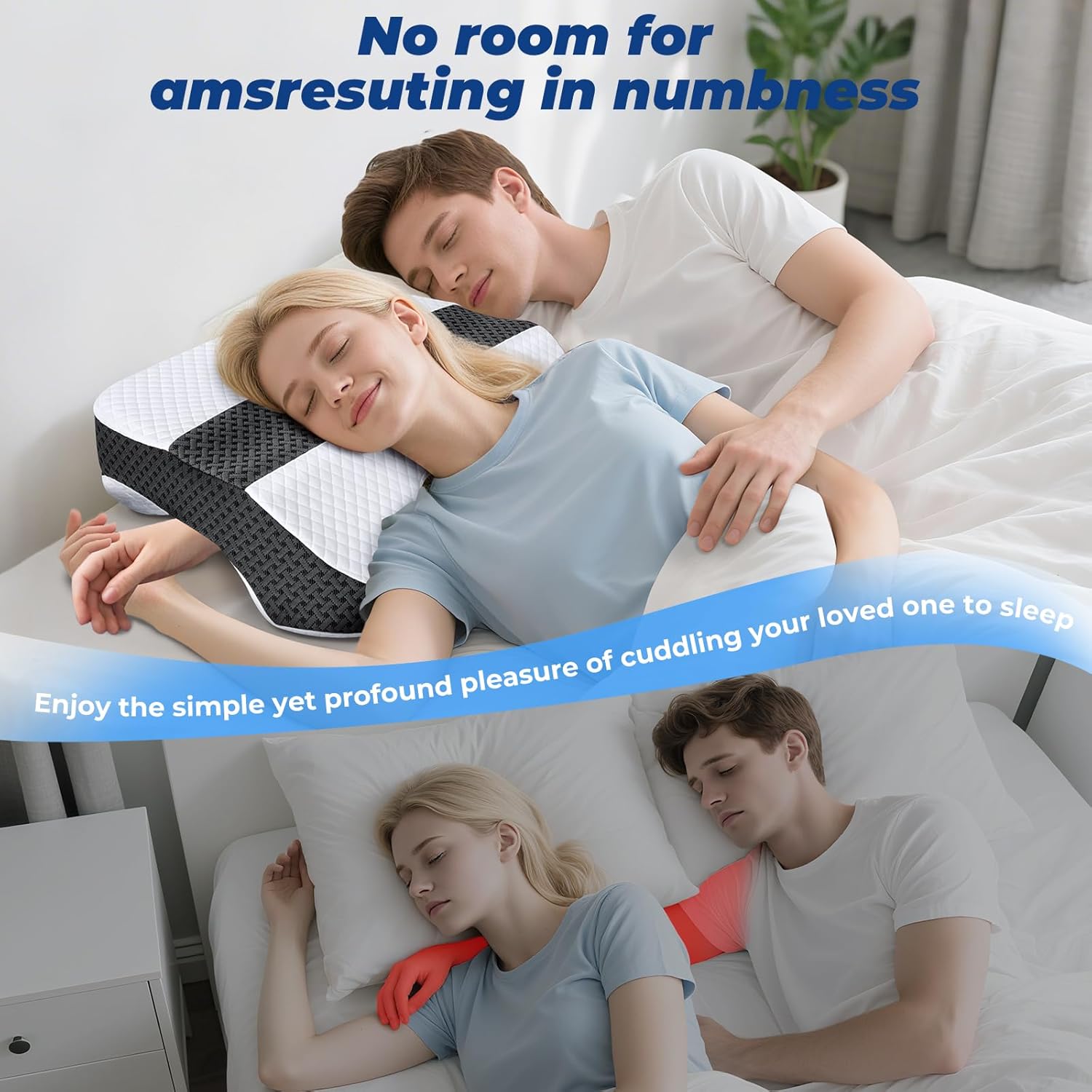 SAHEYER Side Sleeper Pillow with Arm Holes, 2 in 1 Shoulder Relief System for Rotator Cuff Pain, Memory Foam Pillow for Adults with 3 Arm Place Hole - for Side, Back and Stomach, Black