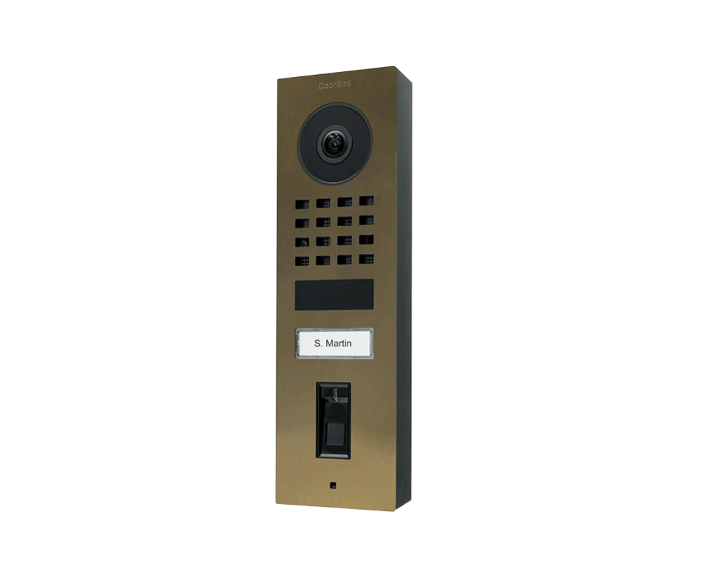 DoorBird D1101FV Fingerprint 50 Surface-Mount IP Video Door Station, 1 Call Button in Real Burnished Brass