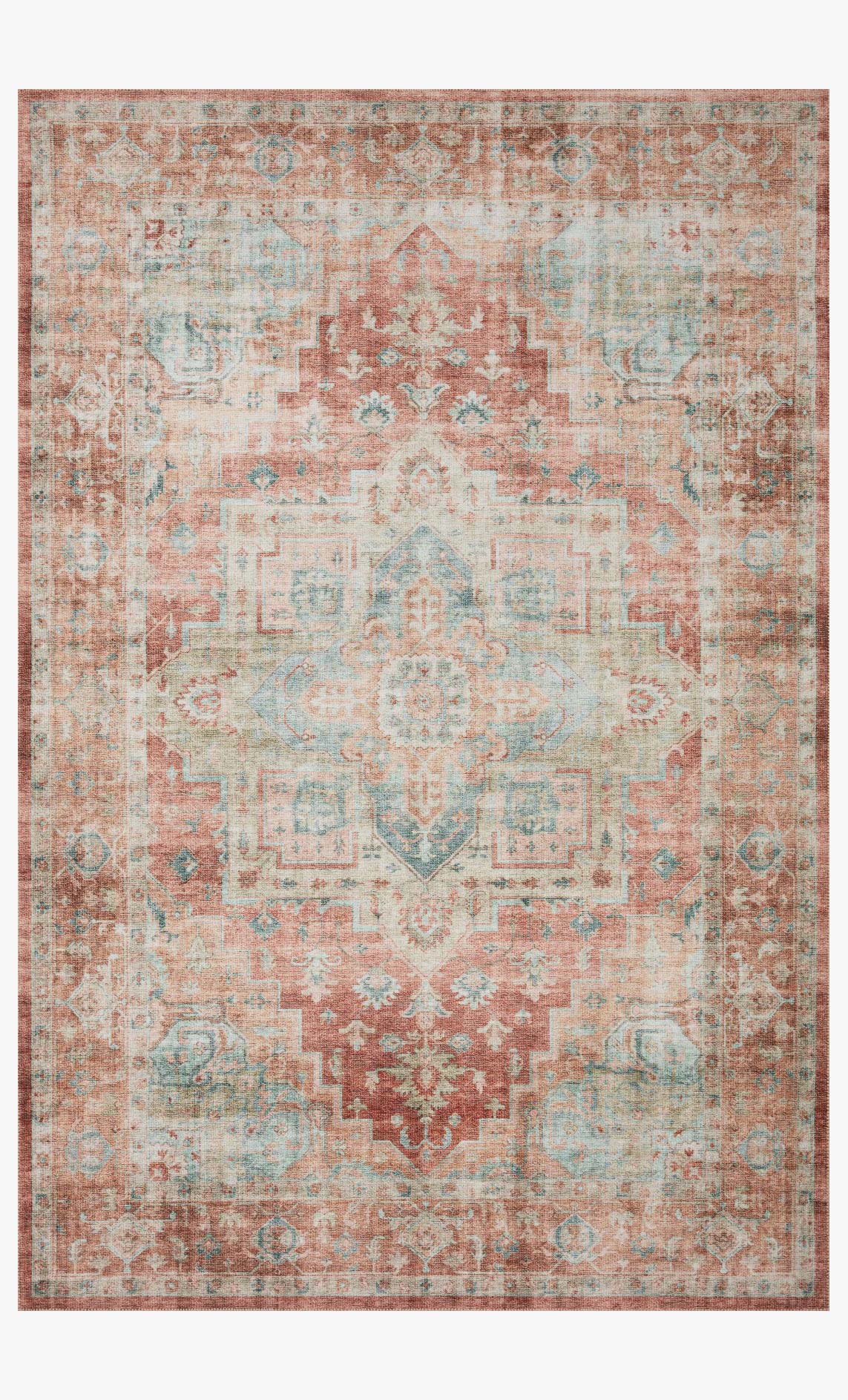 Loloi II Heidi Collection - Traditional Power Loomed Rug in Terracotta & Aqua (HEI-01)