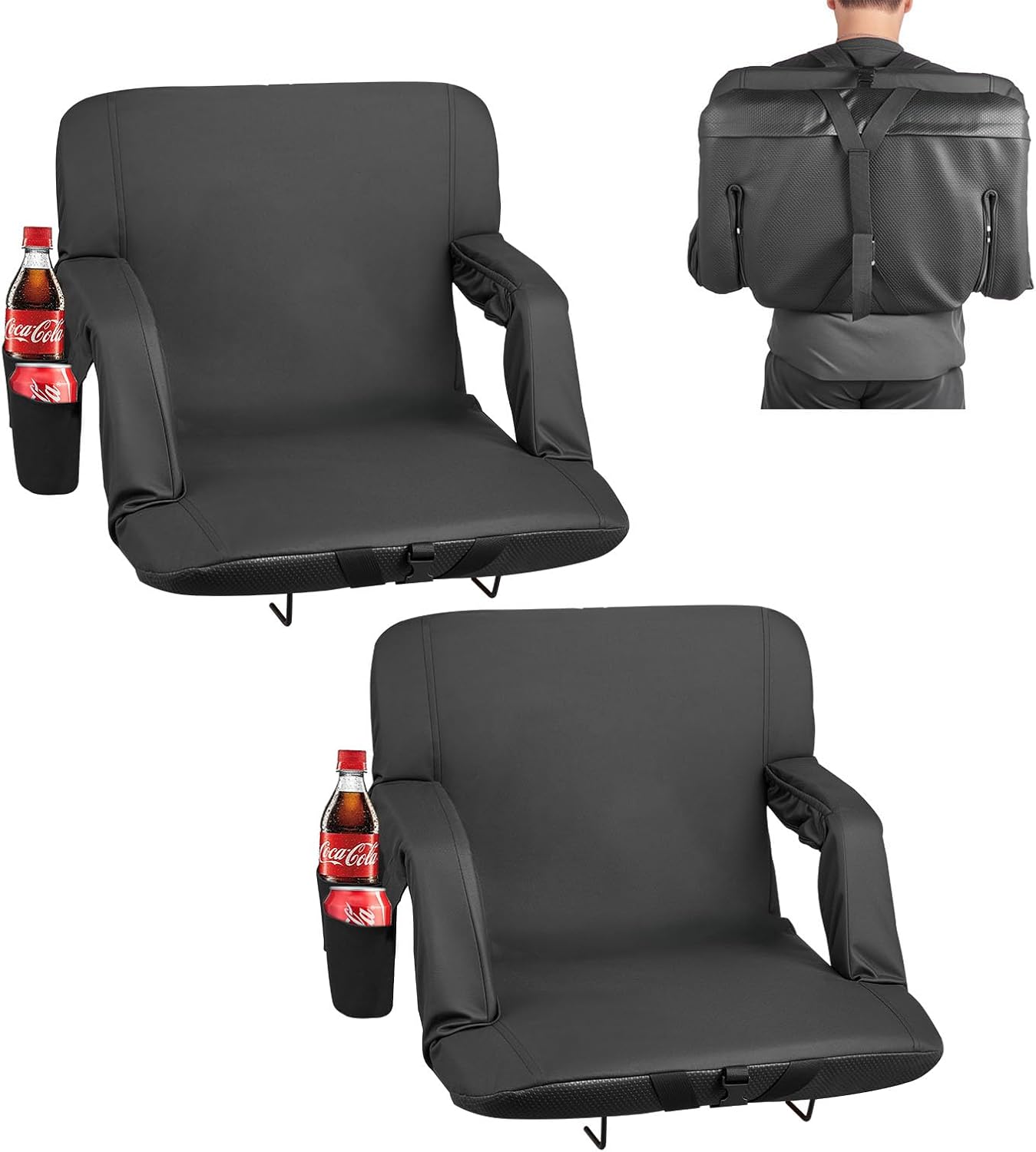 VEVOR Stadium Seat, 6 Adjustable Angle Wide Bleacher Chair, 2.9'' Cushion Padded Stadium Seat with Armrest and Back Support, Stadiums Chair with Hook Cupholder for Picnics, Beach Sports, and Gaming