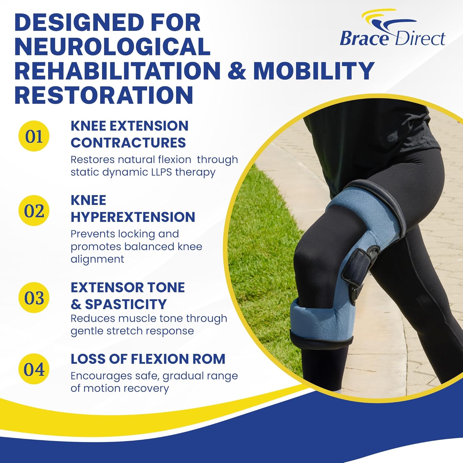 Brace Direct DynaPro Hyperextension Flex Knee Orthosis – Static-Dynamic LLPS Therapy Knee Contracture Splint for Hyperextension and Neurological Recovery, OCSI (Lg: 21–24 in. thigh)