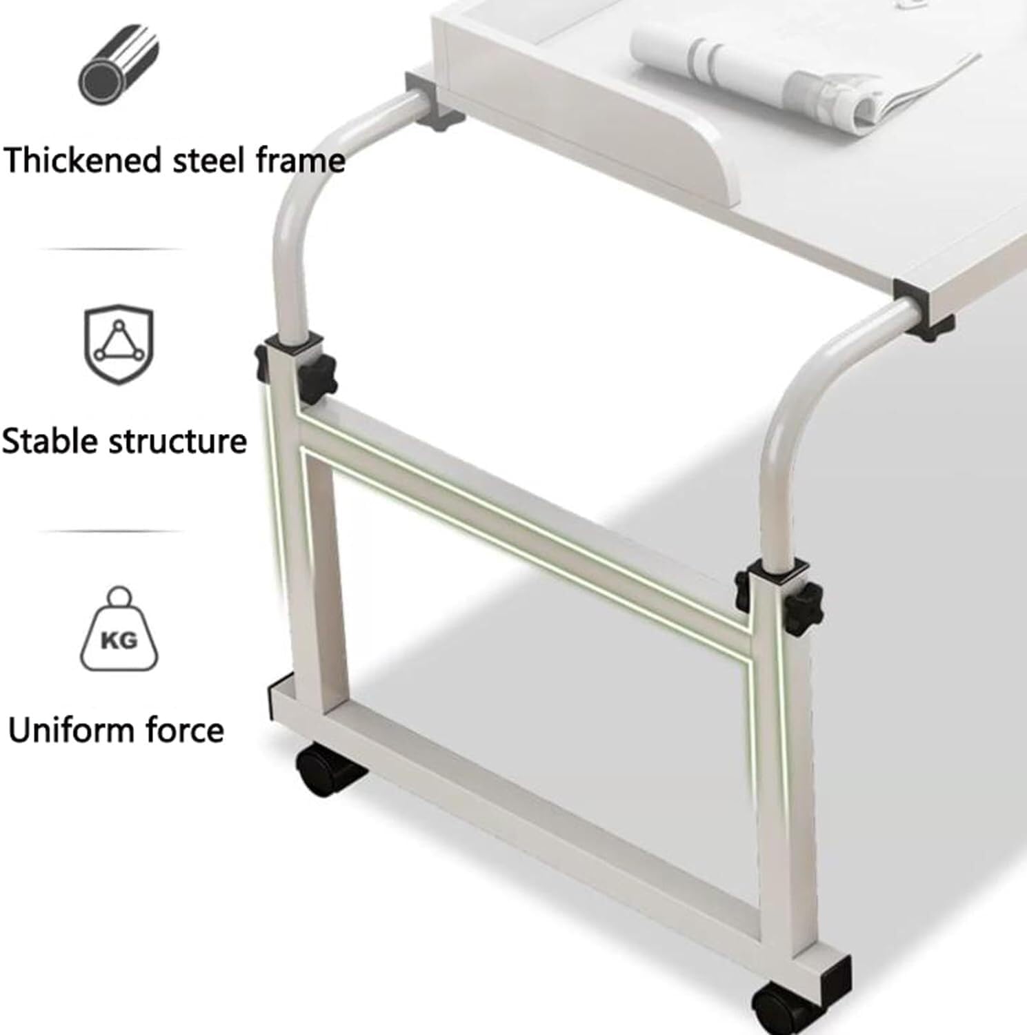 Overbed Table Cross-Bed with 4 Wheels Laptop Stand Cart Over The Bed Table Hospital Bedside Table Mobile Desk Adjustable for Bedroom Living Room Sofa