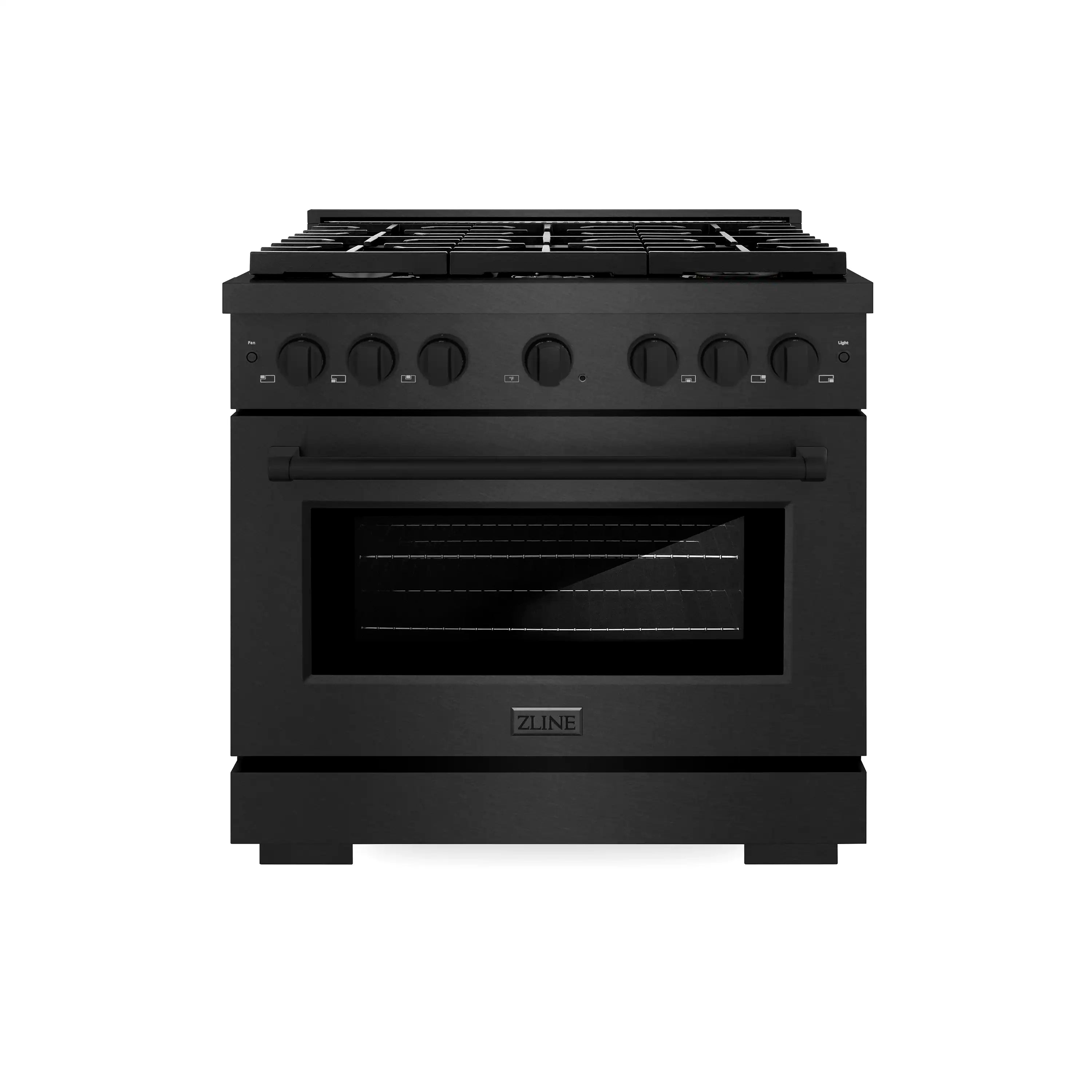 ZLINE 36-Inch 5.2 Cu. Ft. Paramount Dual Fuel Range with 6 Burner Gas Cooktop and Electric Convection Oven in Black Satin (SDRBS-36)