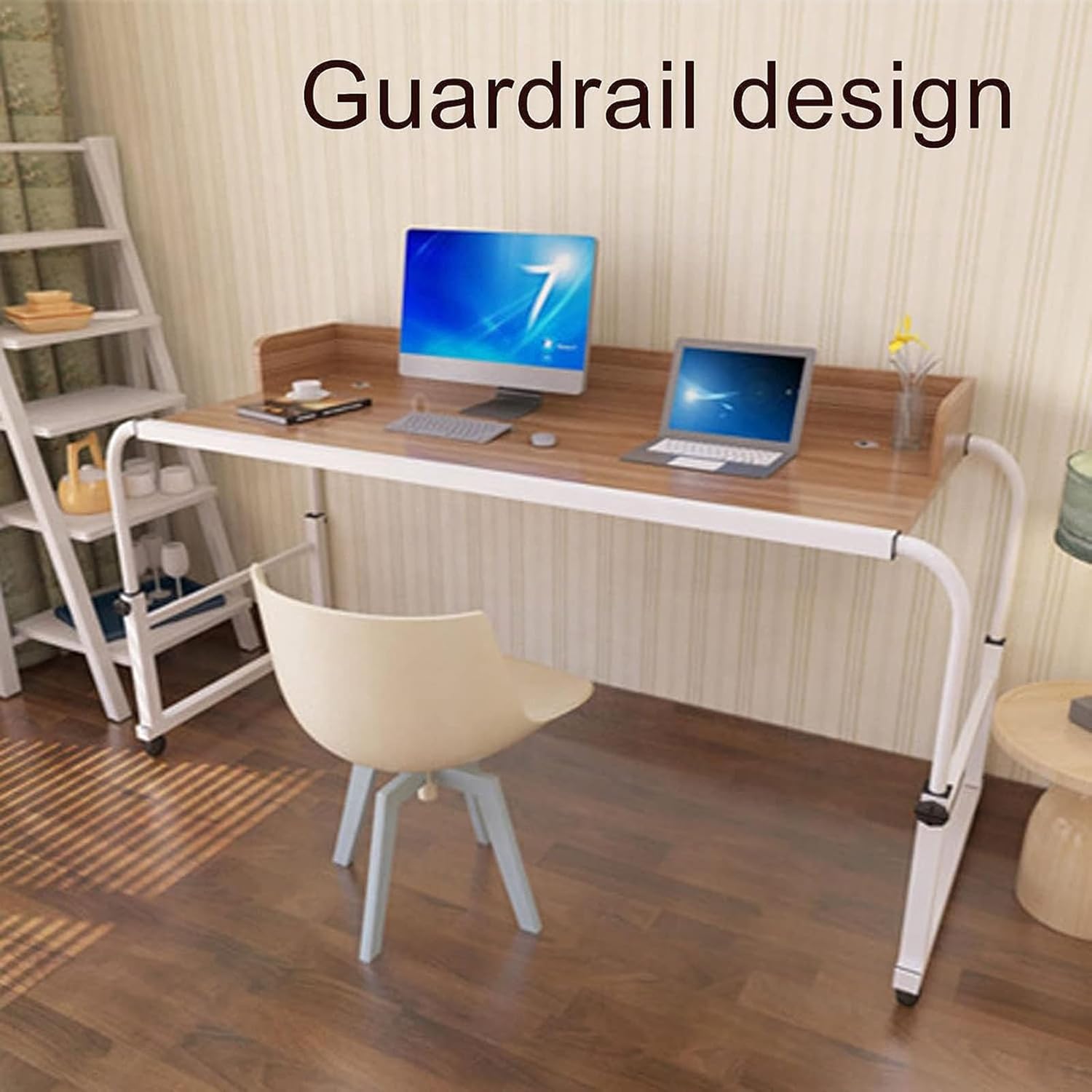 Overbed Table with Wheels, Rolling Laptop Stand Over Bed Desk, Trolley Mobile Writing Study Desk,Adjustable Length and Height Hospital Tray Table 140cm