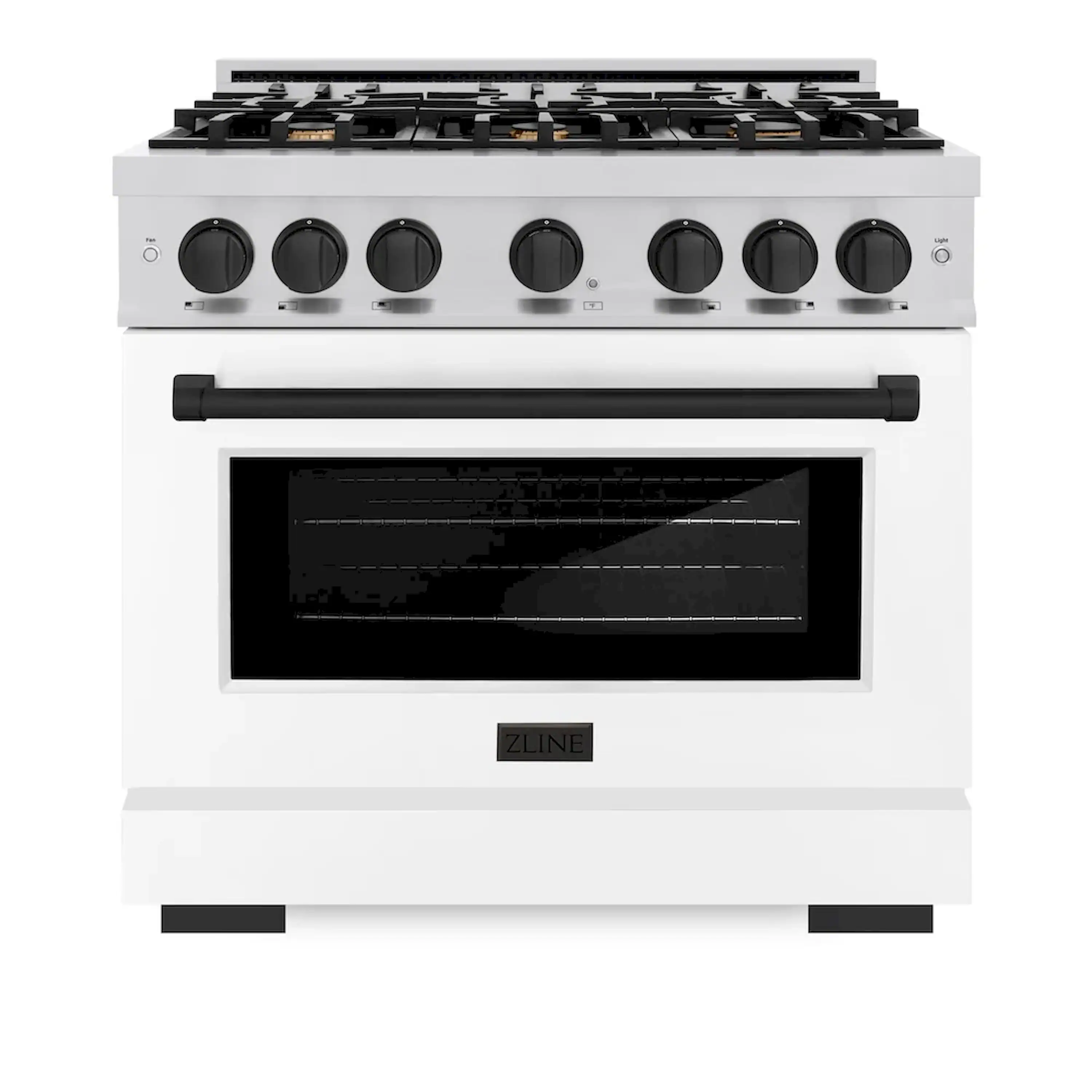 ZLINE Autograph Edition 36-Inch Select Series Dual Fuel Range with 6 Gas Burner Cooktop and 5.2 Cu. Ft. Electric Convection  in Stainless Steel with White Matte Door and Matte Black Accents (HDRZ-WM-36-MB)