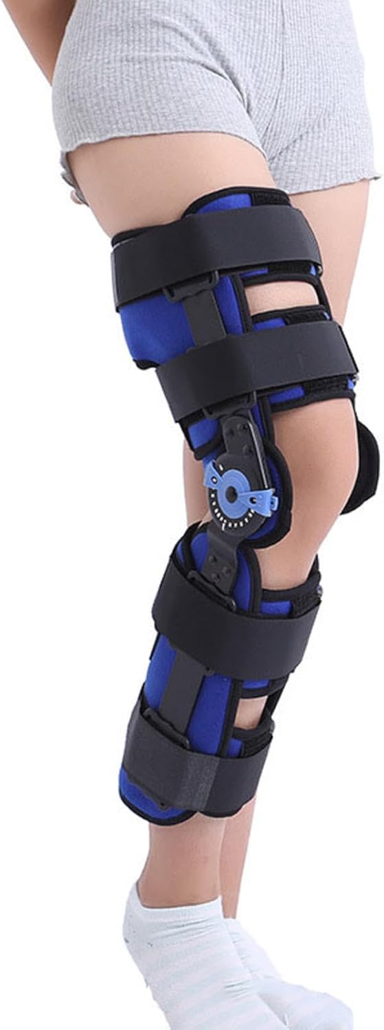 PopieL Men Women Hinged ROM Knee Brace, Adjustable Knee Brace Bracket, Corrective Knee Brace for Fractures, Ligament Strains, and Meniscus Tears, Left or Right Leg