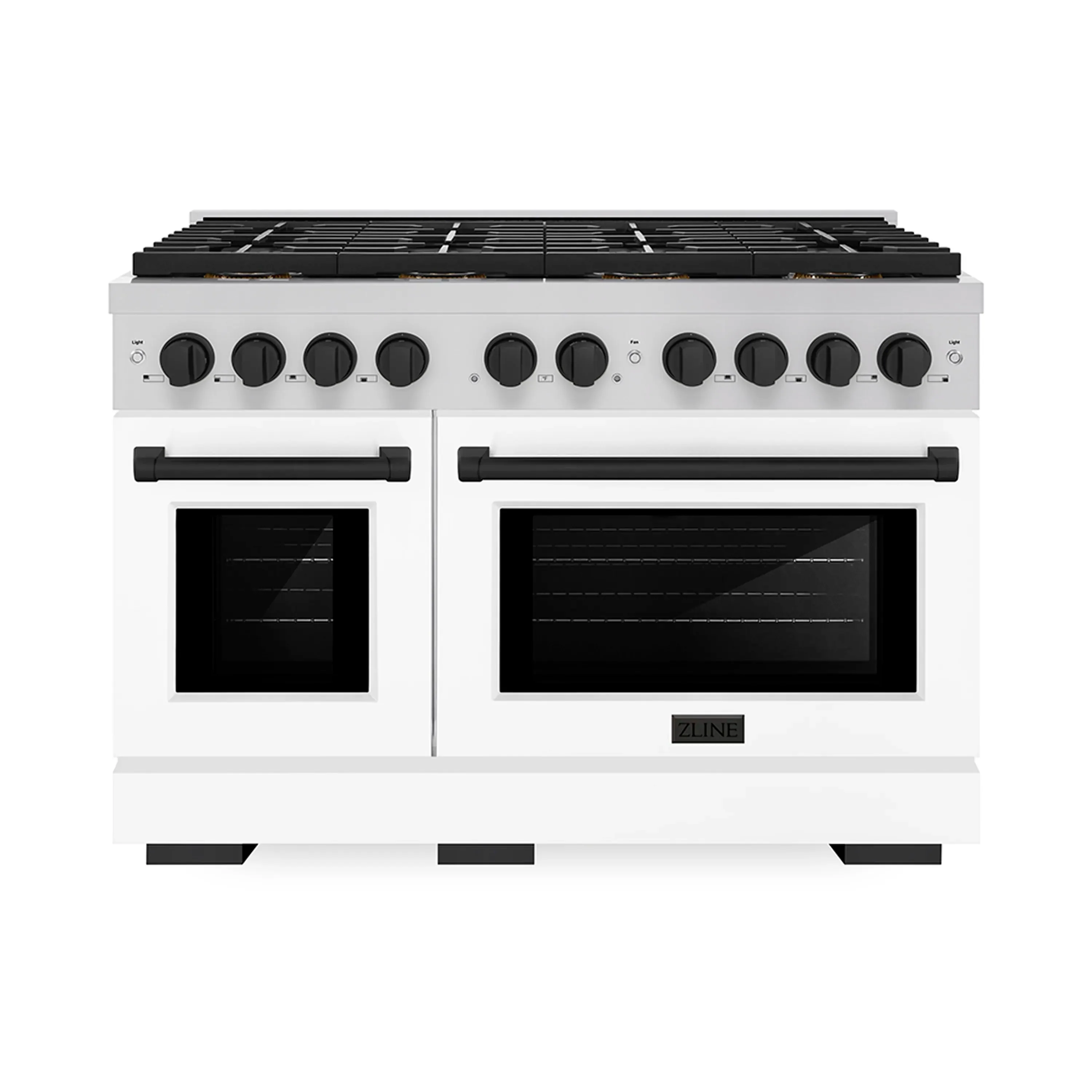 ZLINE Autograph Edition 48-Inch 6.7 cu. ft. Paramount Gas Range with 8 Burner DuoPro鈩?Cooktop and Dual Ovens with White Matte Doors and Matte Black Accents (PSGRZ-WM-48-MB)