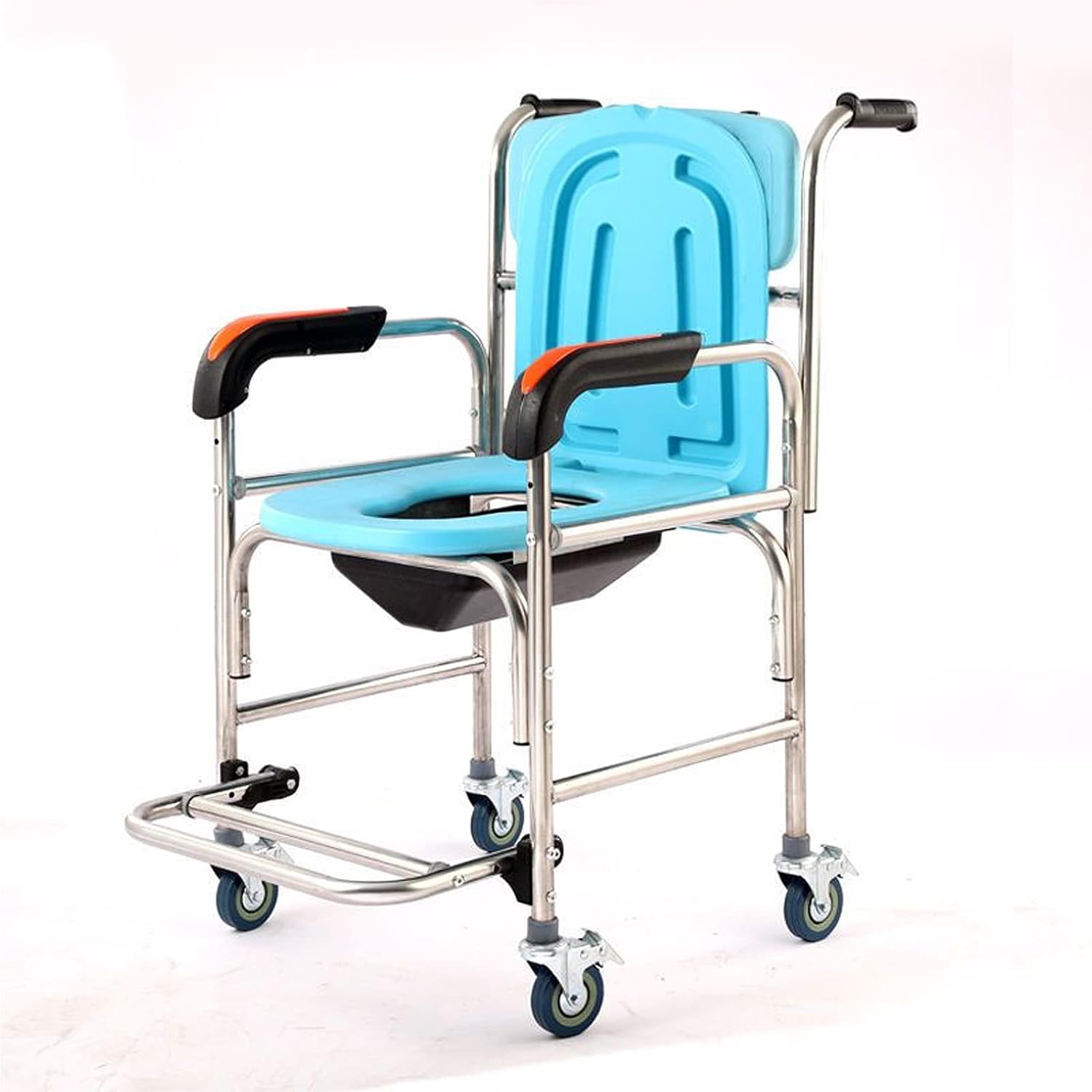 Shower Chair with Wheels for Elderly, Height Adjustable Commode Chair Non-Slip Shower Chair Bedside Shower Chair with Armrest Backrest and Toilet, Supports Up to 3(