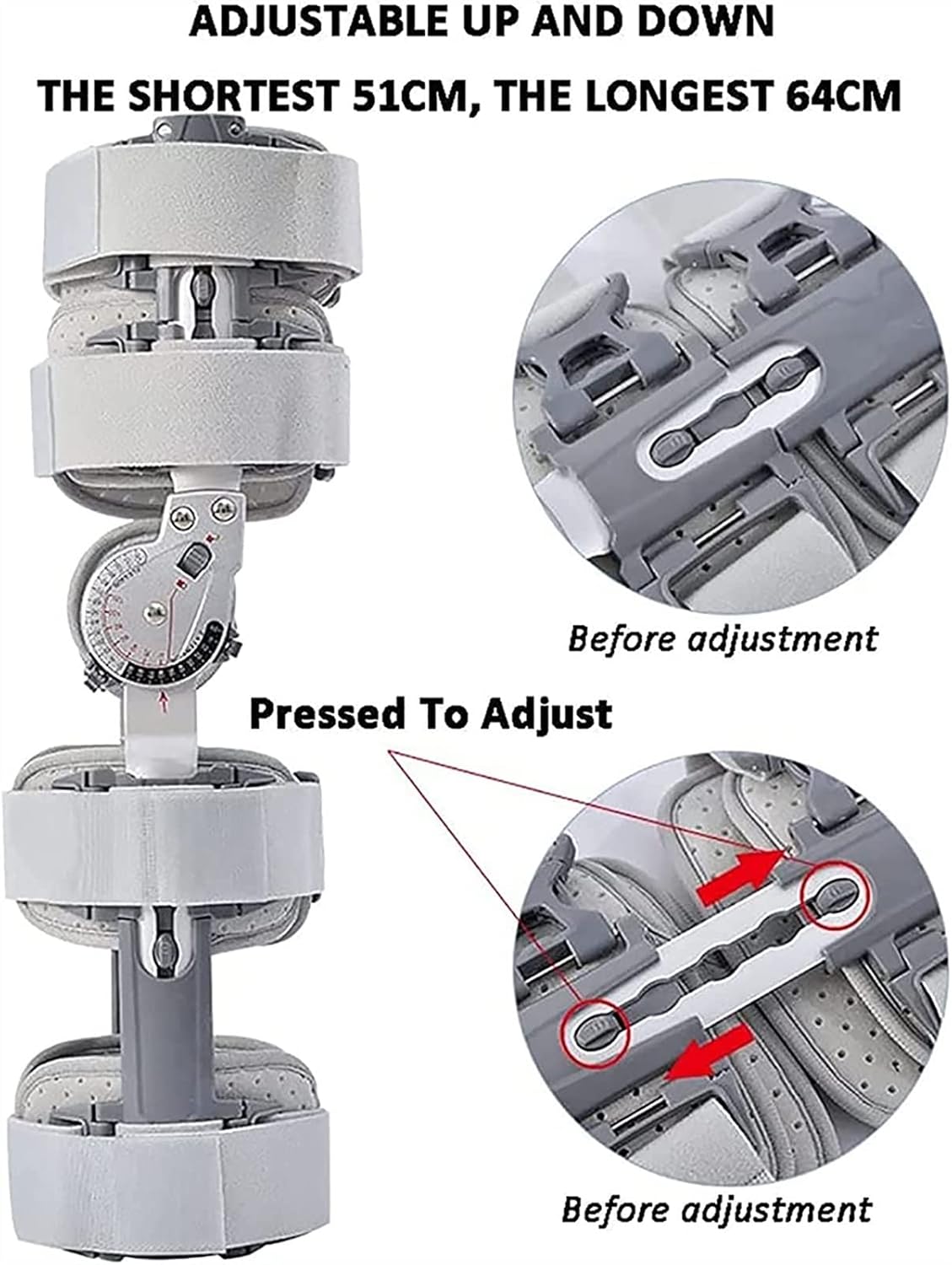 Knee Brace, Adjustable Hinged Knee Brace with Shoulder Strap, Post Op Knee Support Orthosis Immobilizer Protector for Left Leg and Right Leg, Both Men and Women(