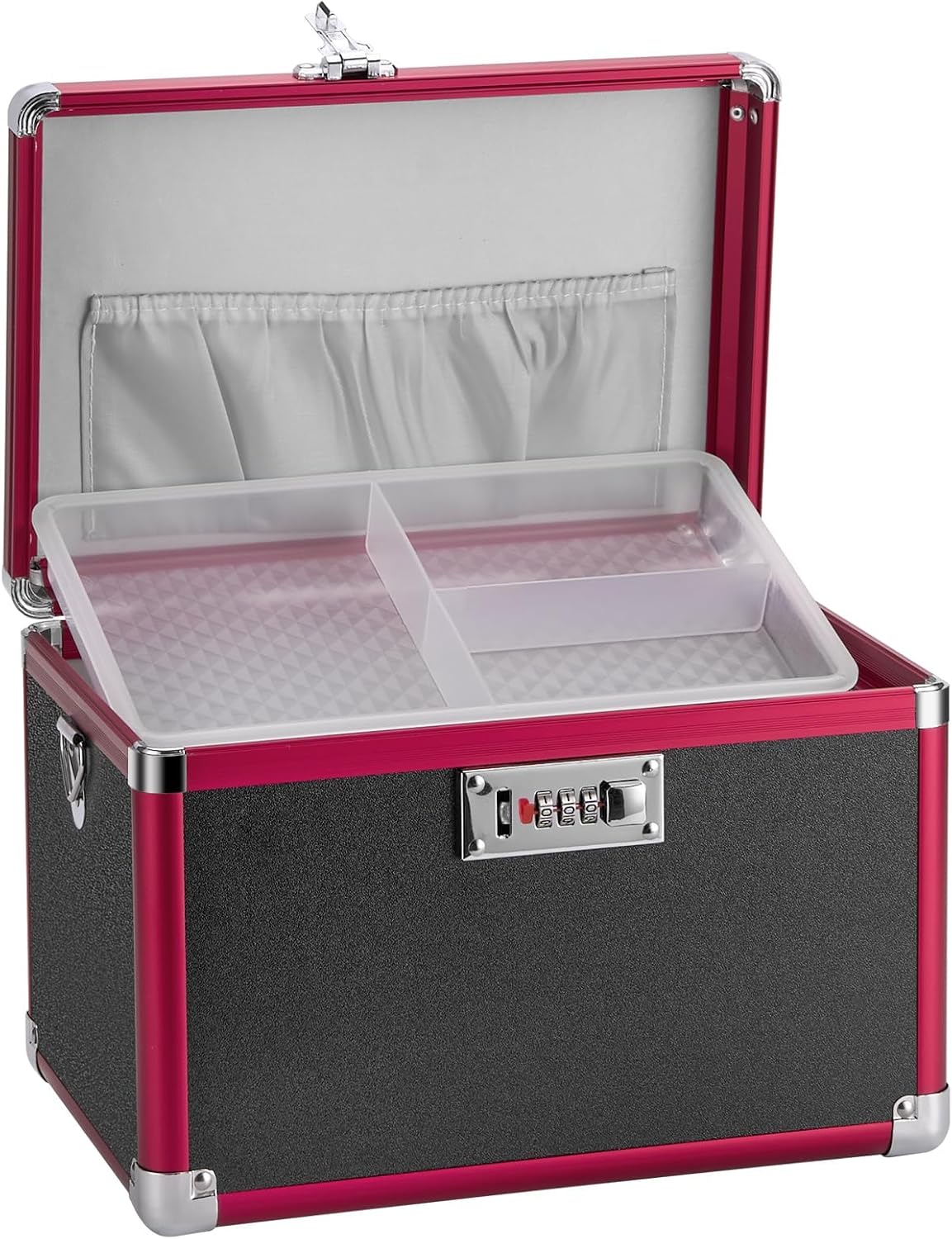 Medication Lock Box, 15x8.7x9.4 Inch Aluminum Alloy Medication Safe, First Aid Box with Detachable Tray & Travel Pouch, Childproof & Privacy Medicine Box for Home, Travel, Dorm (Black)