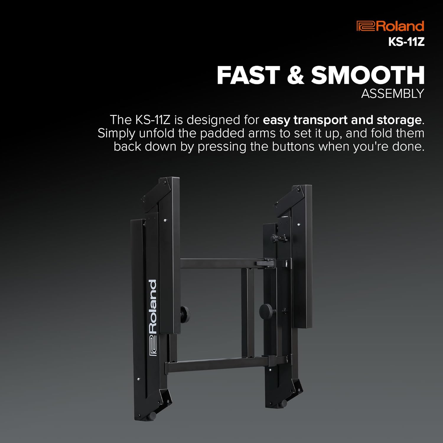 Roland KS-11Z Keyboard Stand | Heavy-Duty Z-Stand with Wide Adjustment Range for 88-Note Stage Pianos & Other Keyboards | Foldable Padded Support Arms | Easy Transport & Storage