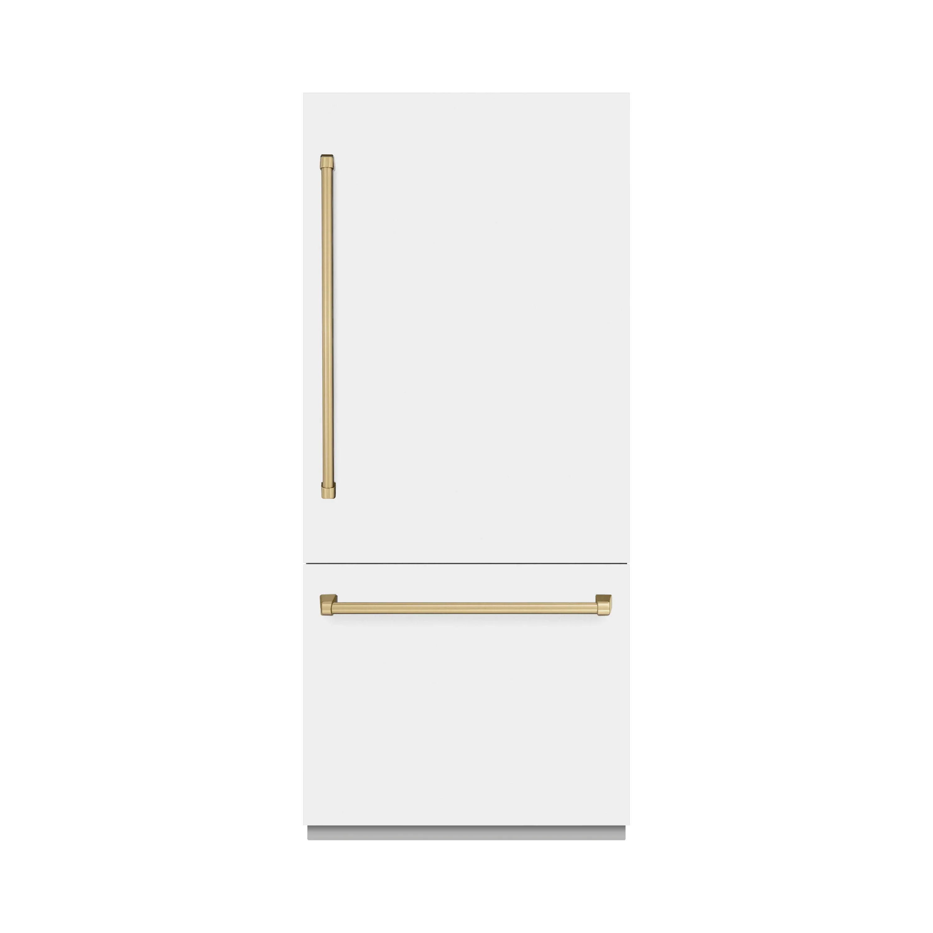 ZLINE Autograph Edition 36-Inch 19.8 Cu. Ft. Built-In Bottom Freezer Refrigerator with Water Dispenser and Ice Maker in White Matte and Champagne Bronze Accents (RBITZ-WM-36-CB)