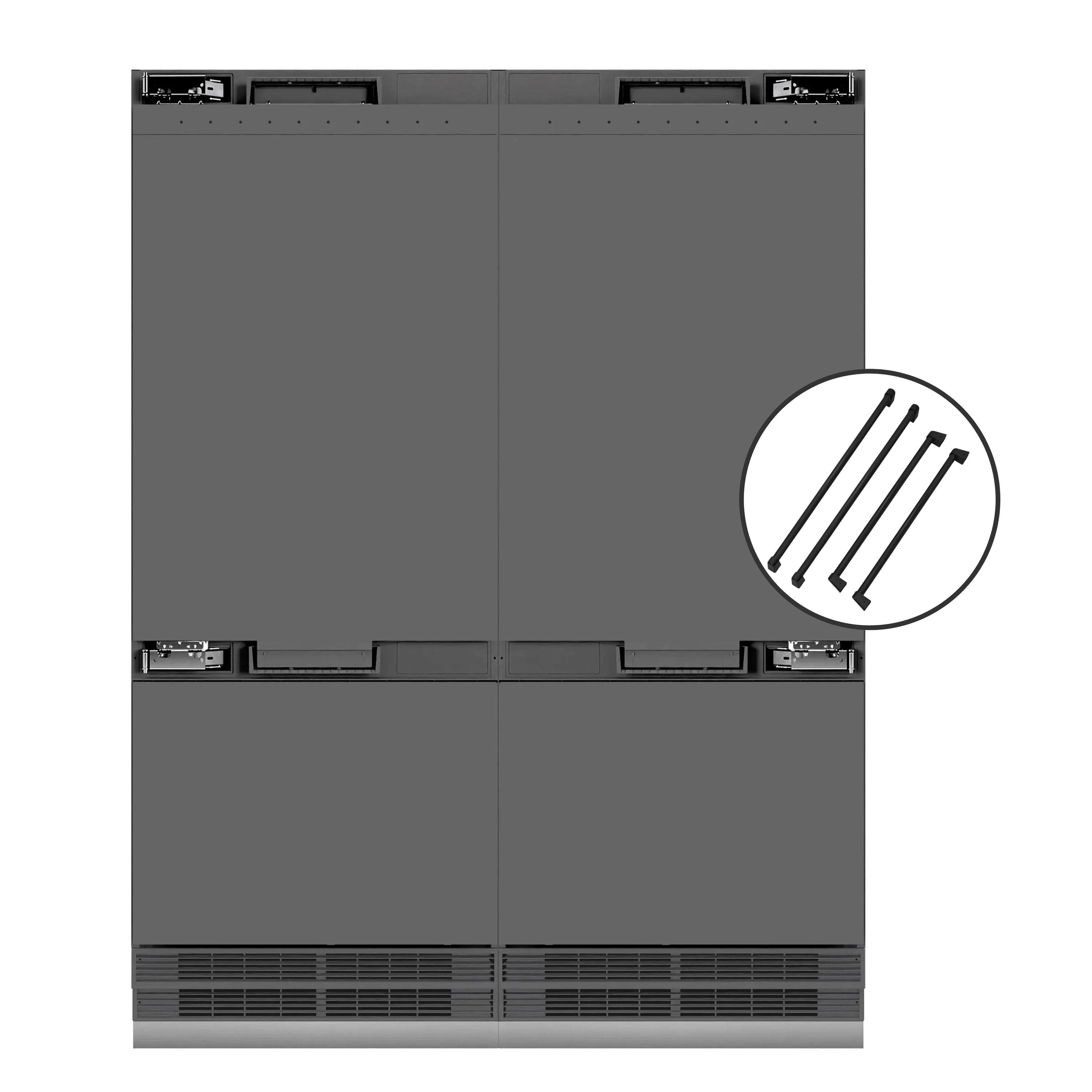 ZLINE Autograph Edition 60-Inch 32.2 Cu. Ft. French Door Built-In Bottom Freezer Refrigerator with Water Dispenser and Ice Maker in Panel Ready with Graphite Gray Interior and Matte Black Accents (GRBIVZ-60-MB)