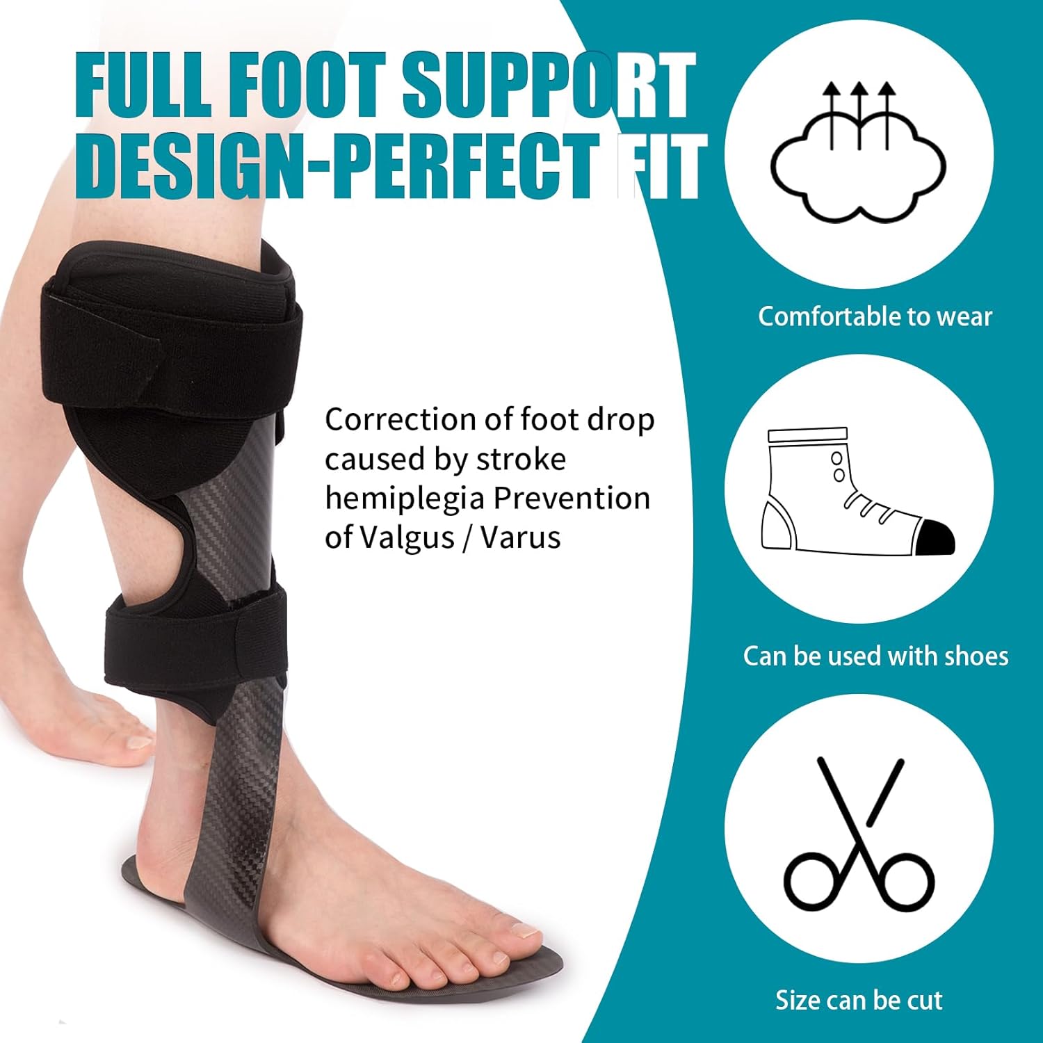 Carbon Fiber AFO Brace Lightweight Ankle Foot Orthosis Foot Drop Brace AFO Rehabilitator for Drop Foot, Stroke, Hemiplegia (L-Right (Carbon Fiber))