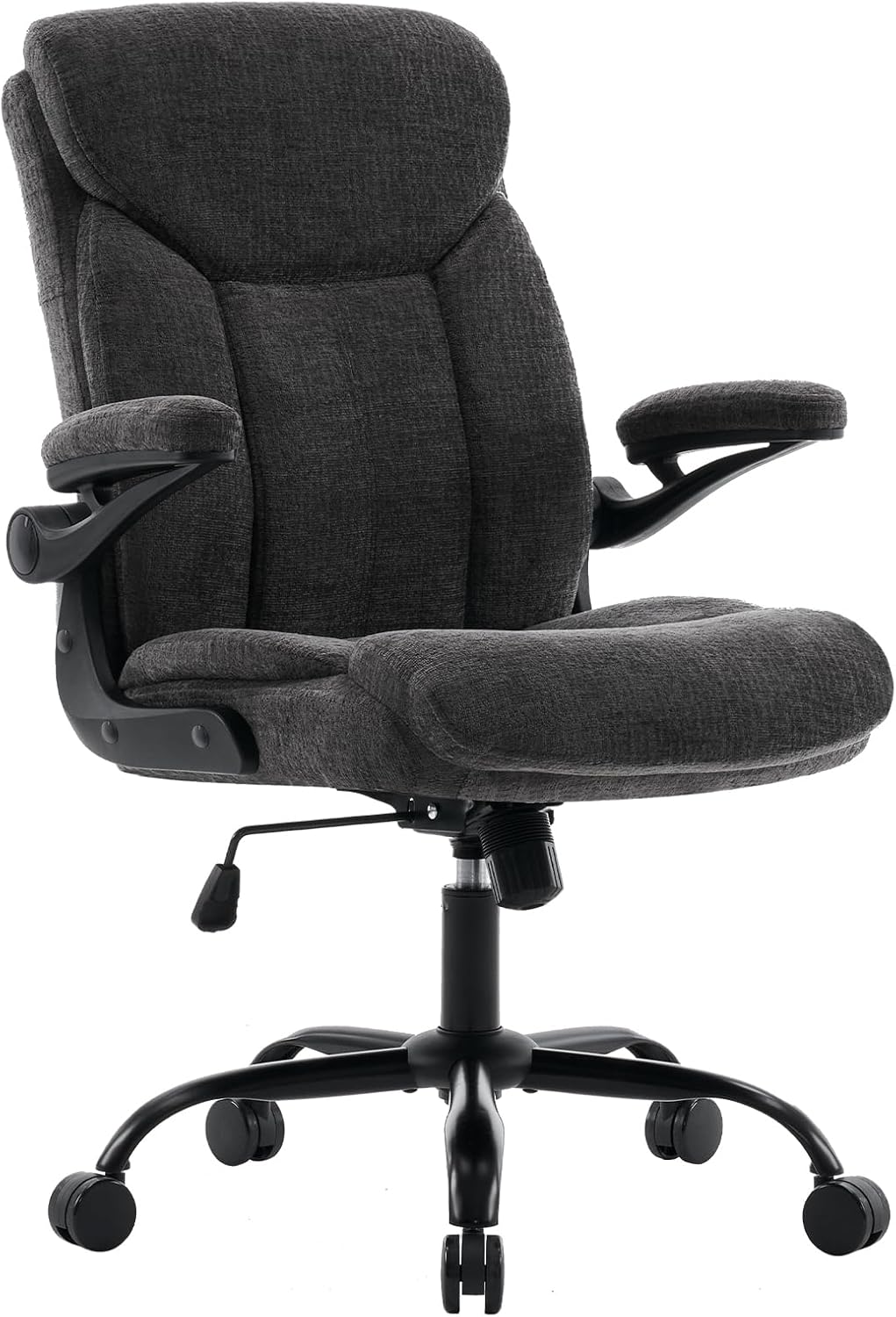 Cloth Office Chair Comfy Fabric Executive Chair, Ergonomic Computer Desk Chairs with Flip-up Armrests, Lumbar Support, 360° Swivel for Home Office, Work, Study, Small Gaming Chair with Wheels | Grey
