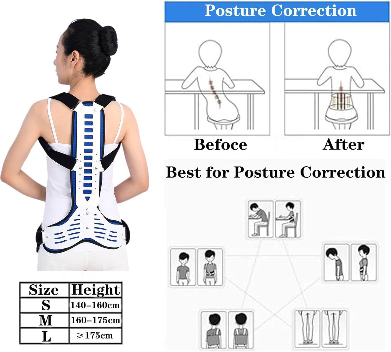 Adjustable Spinal Assist Orthotics Corrector Back Support Fracture Men and Women for Hunched Back, Kyphosis and Vertebral Compression,L-Small