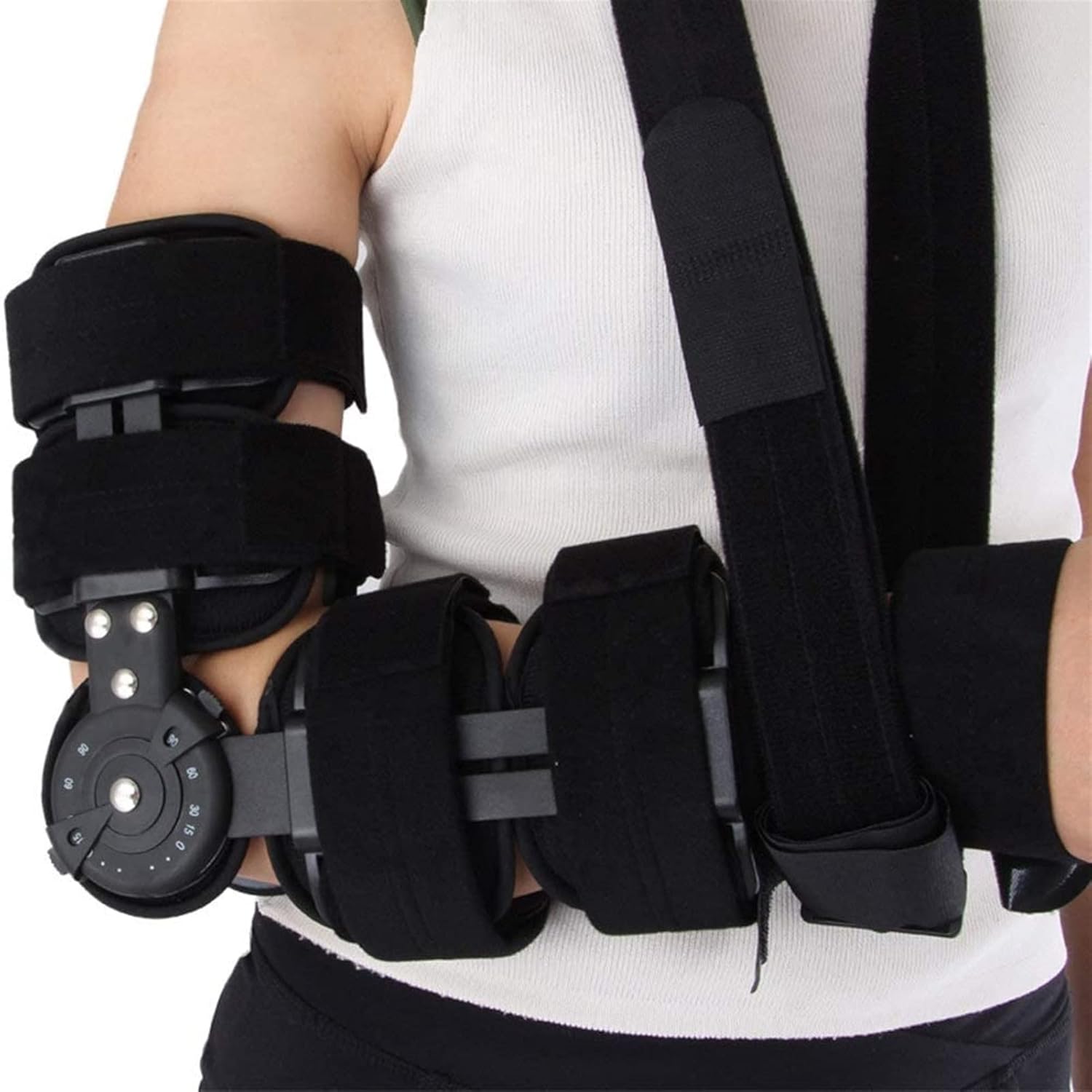 Hinged Elbow Brace With Sling, Adjustable Elbow Brace Stabilizer Splint Arm Injury Recovery Support, Orthosis Adjustable Range Of Motion
