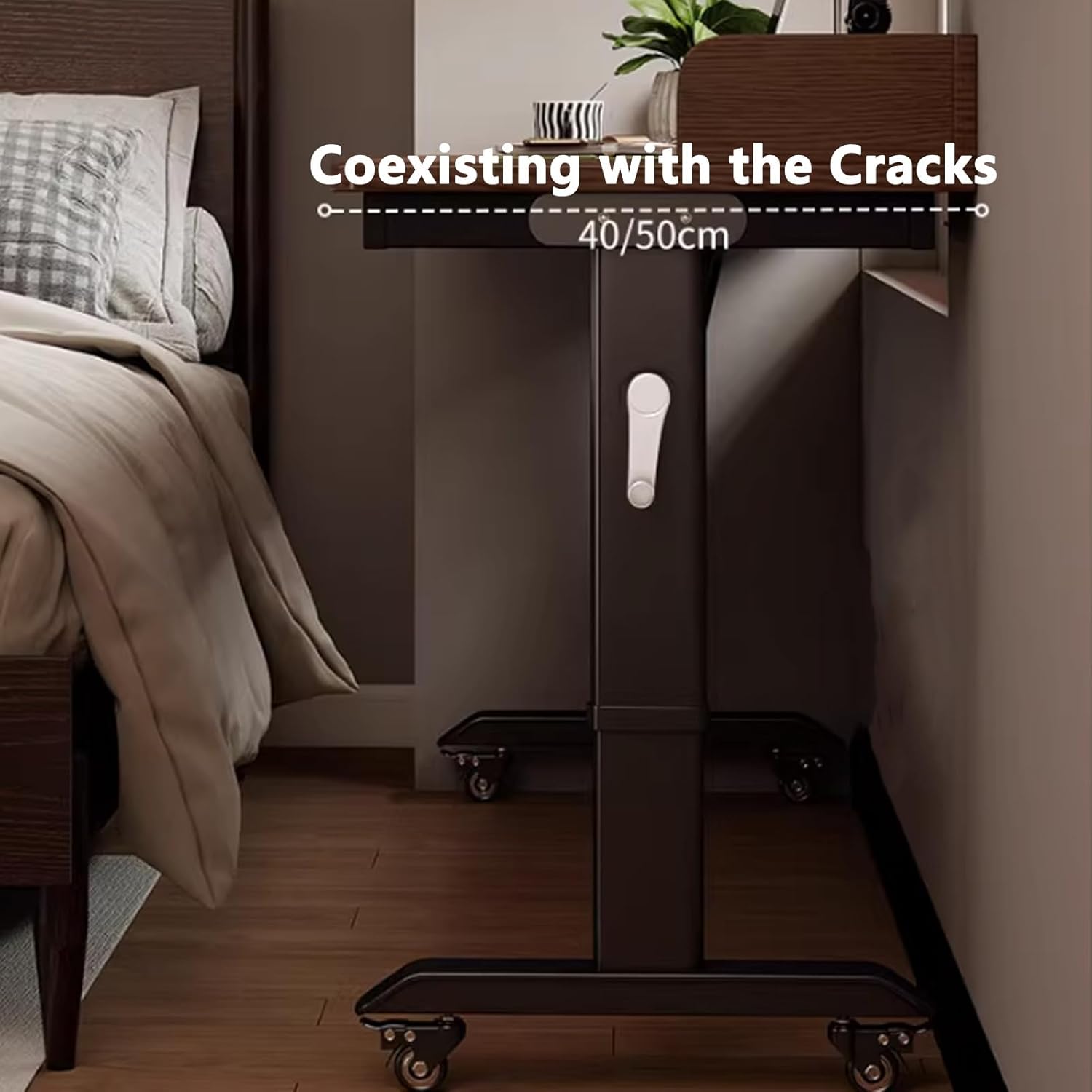 Adjustable Height Over The Bed Table, 360° Free Rotating Sofa Side Table with Manual Handle and Wheels, Cross-Bed Overbed Table, Standing Workstation Laptop Des for Work(240x40cm/94.4x15.7in)