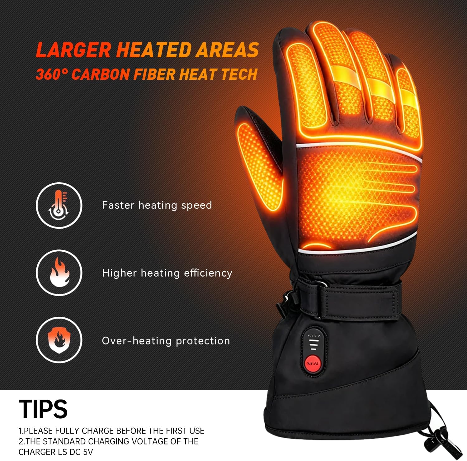 Heated Gloves, Rechargeable Heated Gloves for Men Women, 7.4V Fast Heating, Waterproof & Upgrade Non-Slip Electric Heating Glove for Motorcycling, Hunting, Skiing, Outdoor Work