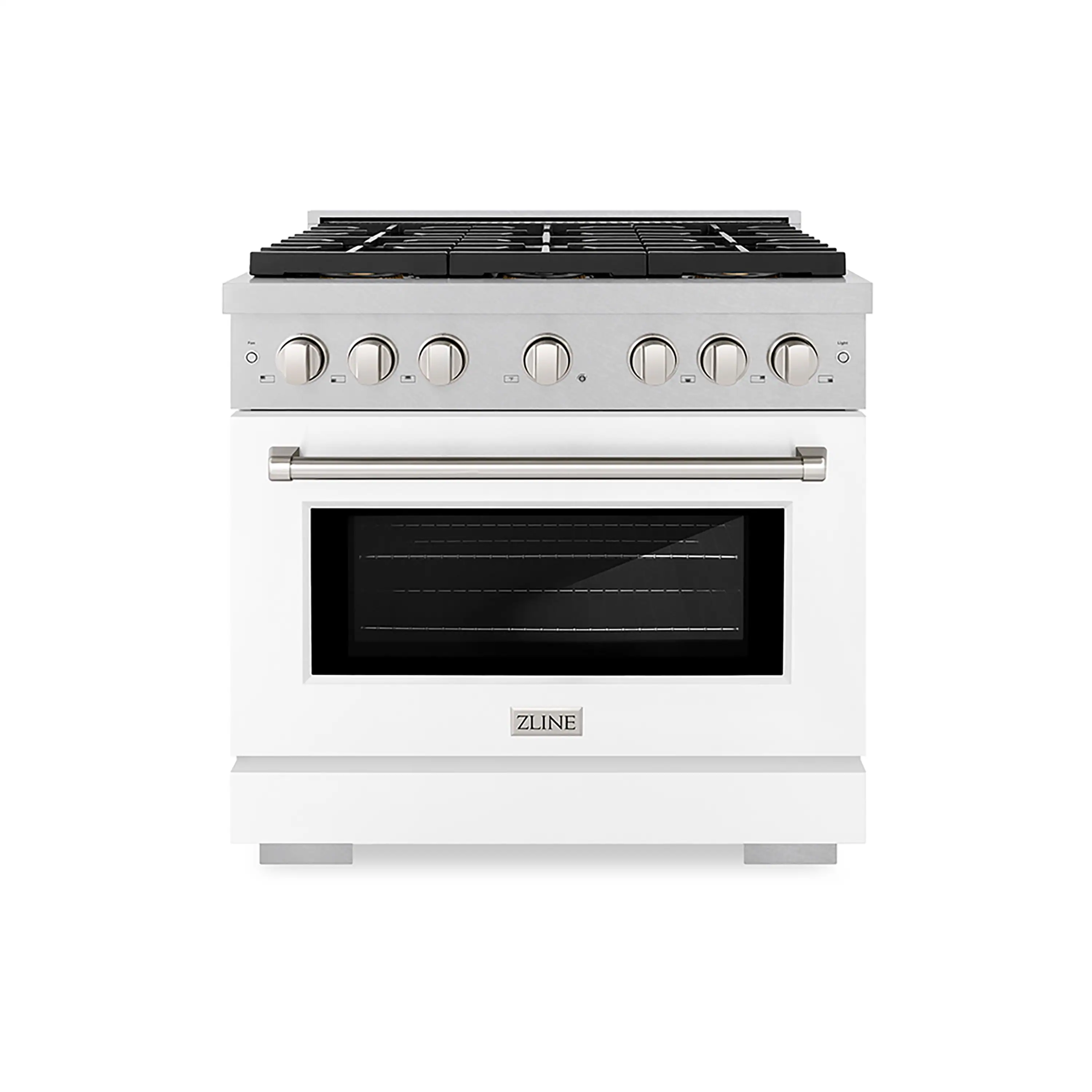 ZLINE 36-Inch 5.2 cu. ft. Paramount Dual Fuel Range with 6 Burner DuoPro鈩?Cooktop and Electric Convection Oven in Satin Stainless Steel with White Matte Door (PSDRS-WM-36)