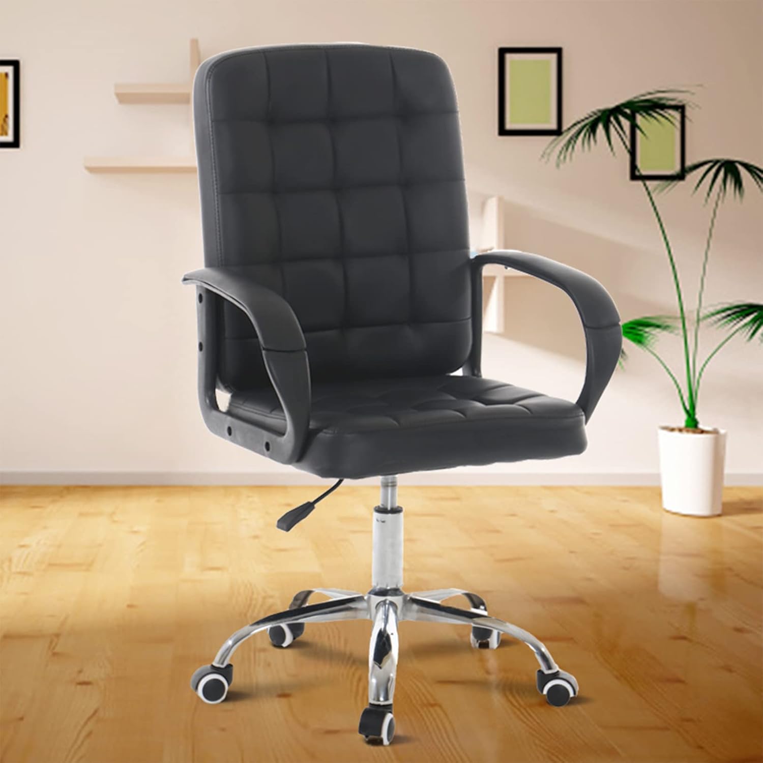 Commercial Ergonomic High-Back Faux Leather Executive Office Chair with Arms and Lumbar Support, Black(