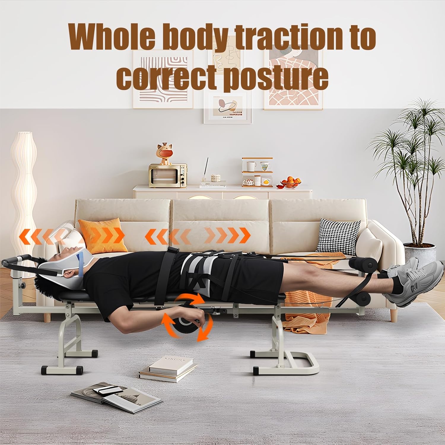 Lumbar Traction Bed for Spinal Decompression, Adjustable Stretching Machine for Neck, Shoulder and Back Pain Relief, Cervical and Lumbar Traction Bed for Home Physical Therapy 330 Lbs Capa