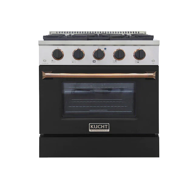 Kucht Signature 30-Inch Pro-Style Dual Fuel Range with Propane Gas in Stainless Steel with Black Oven Door & Gold H&le (KDF302/LP-K-GOLD)