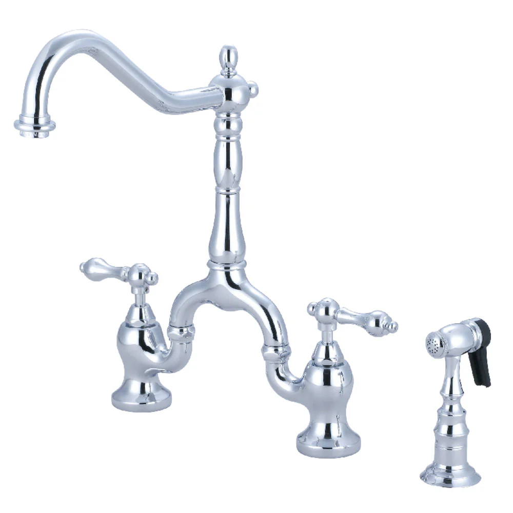 Kingston Brass English Country Bridge Kitchen Faucet with Brass Side Sprayer, Polished Chrome (KS7751ALBS)