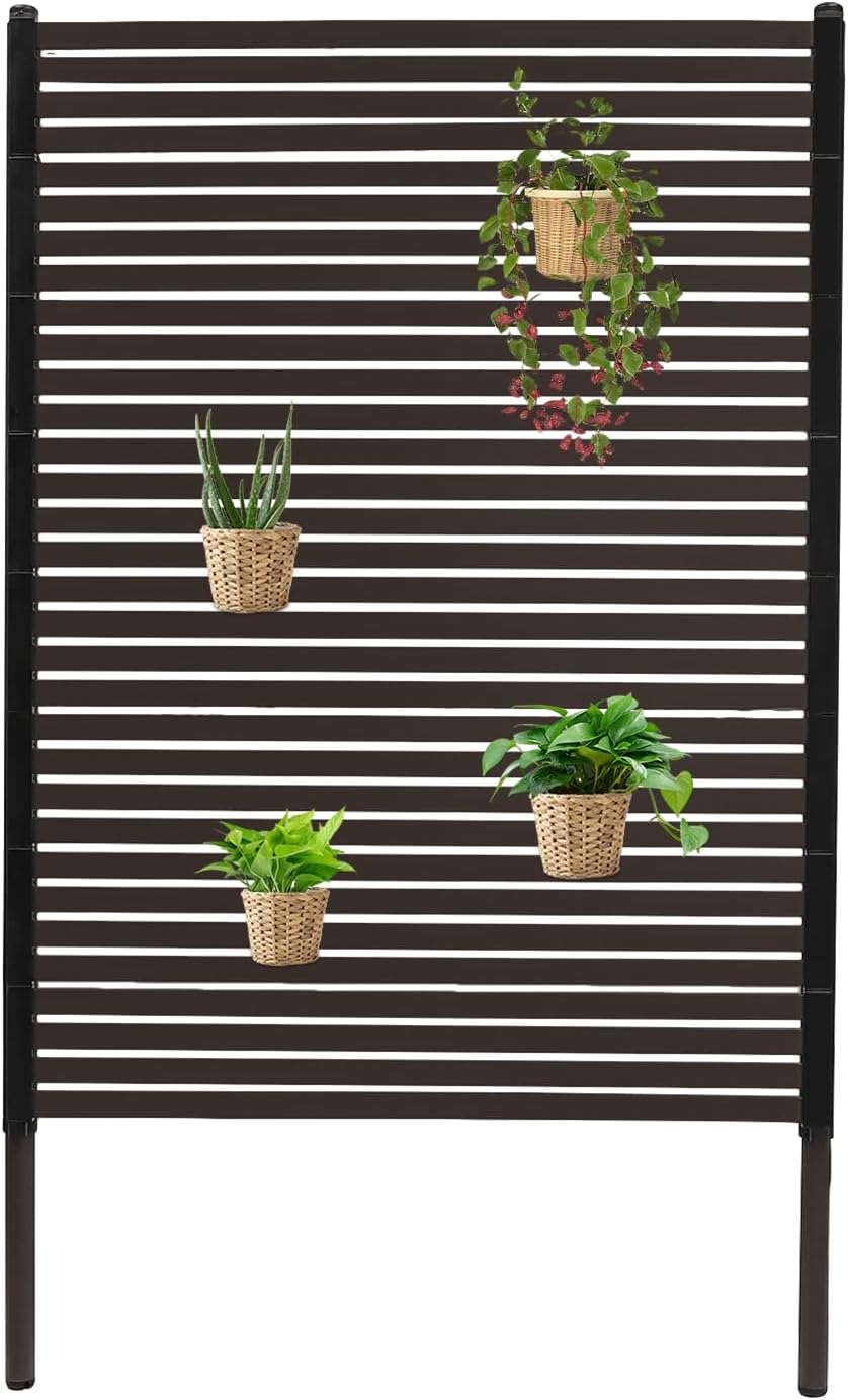 Metal Privacy Screen with Stand 3 ft W x 5 ft H,Outdoor Freestanding Privacy Screen and Panels for Outside Garden Backyard(36'' W x 59'' W)