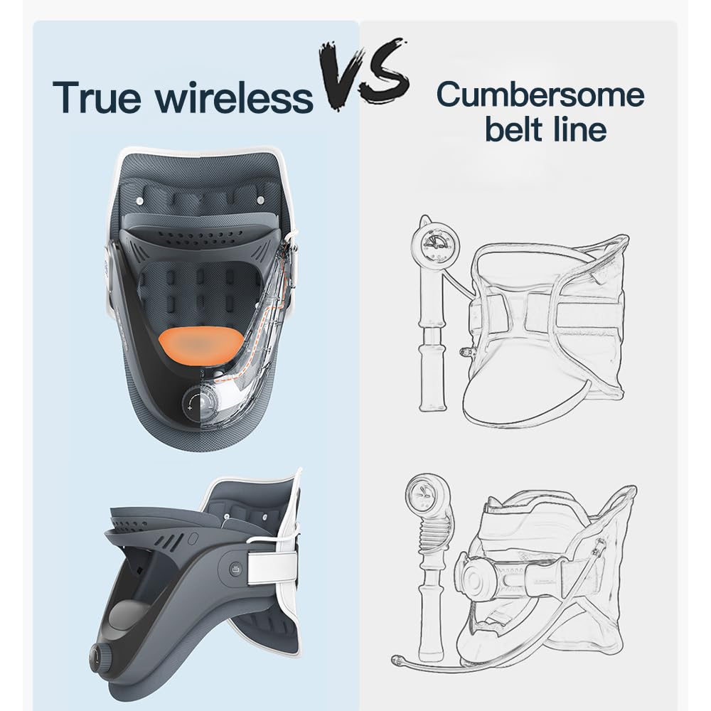 Neck Stretcher Cervical Brace with Air Traction Neck Brace for Neck Pain Relief & Posture Corrector,Light weight， Wireless Pump&Hot/Cold Therapy Pads， Adjustable Support, Award-Winning Design Home& Office