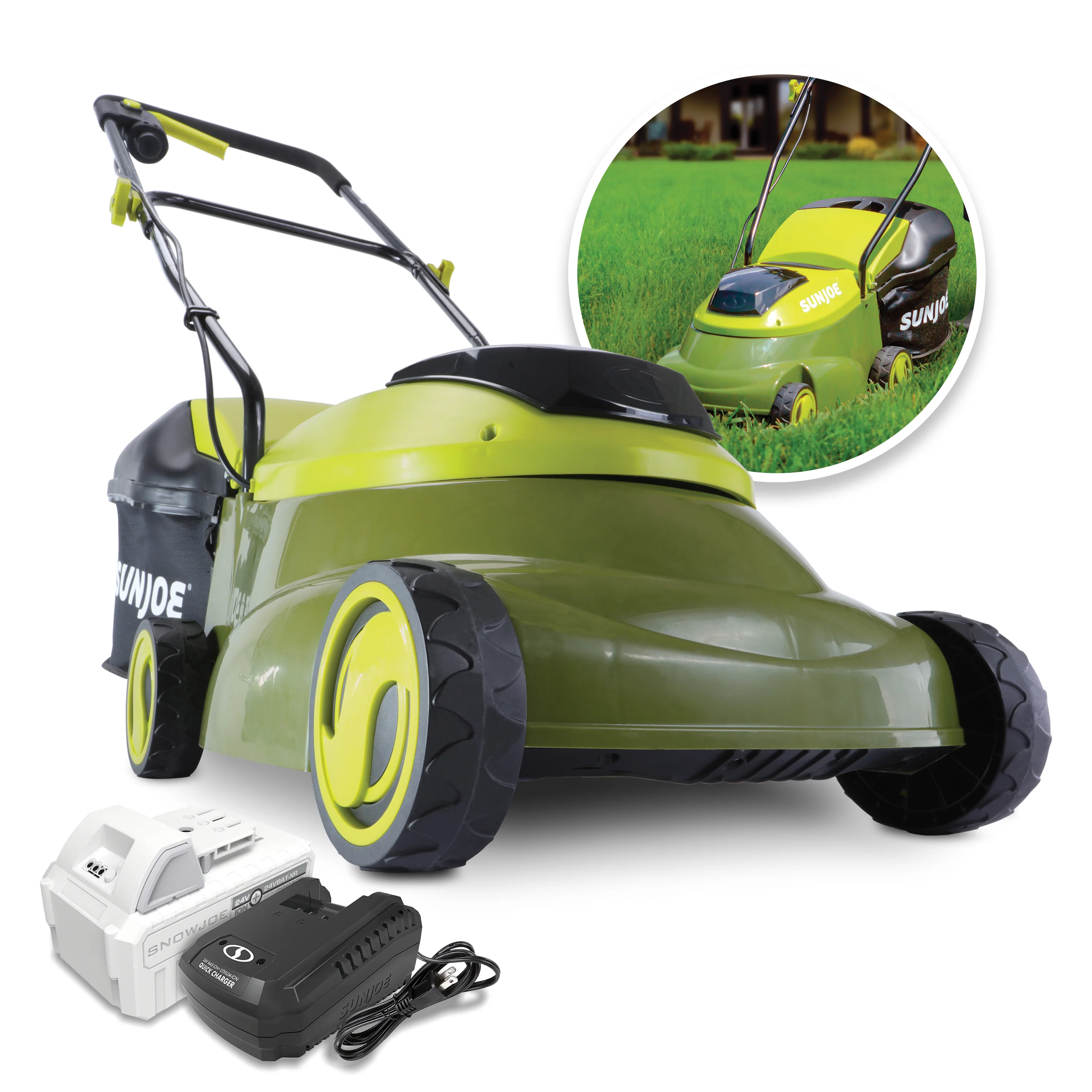 Sun Joe MJ24C-14-XR 24-Volt* IONMAX Cordless Brushless Lawn Mower Kit | 14-inch | W/ 5.0-Ah Battery + Charger