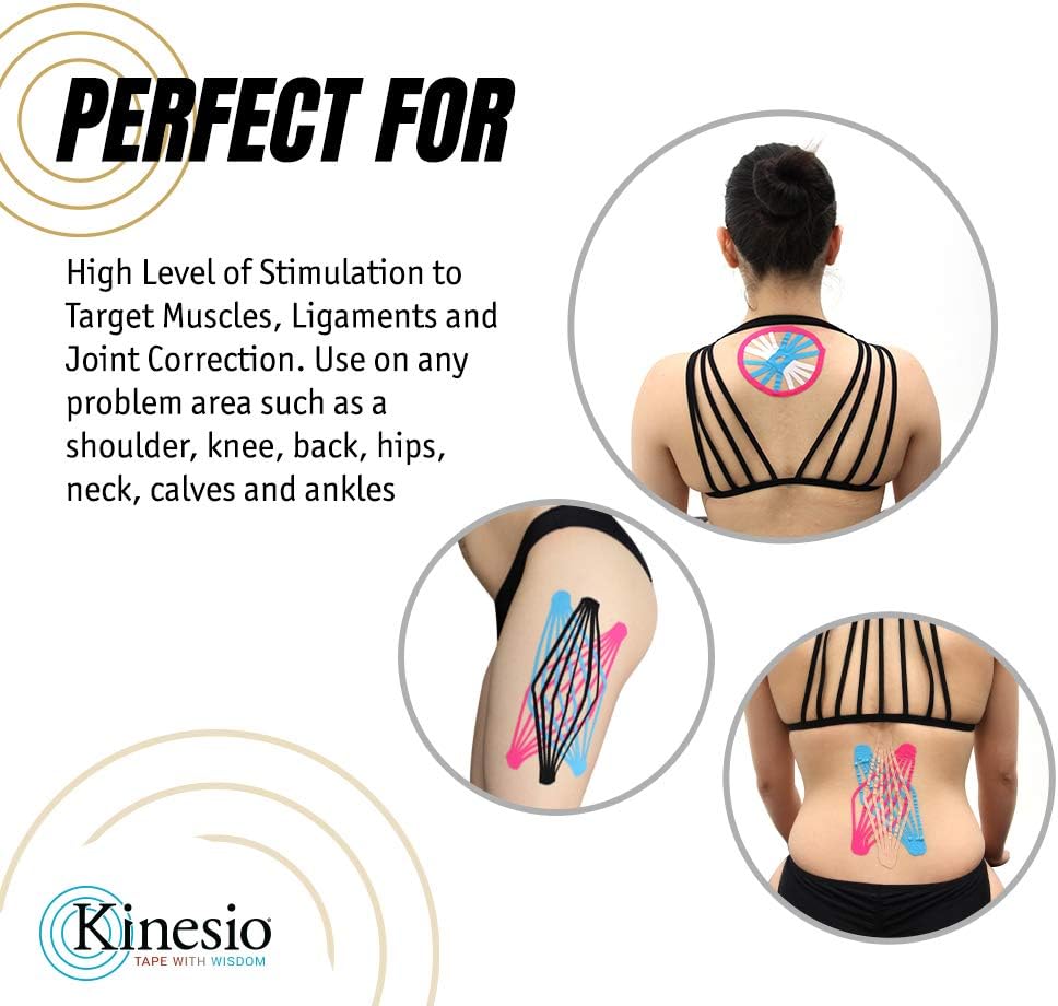 Kinesio Taping - Elastic Therapeutic Athletic Tape Tex Gold FP - Black – 2 in. x 16.4 ft - 6 Pack