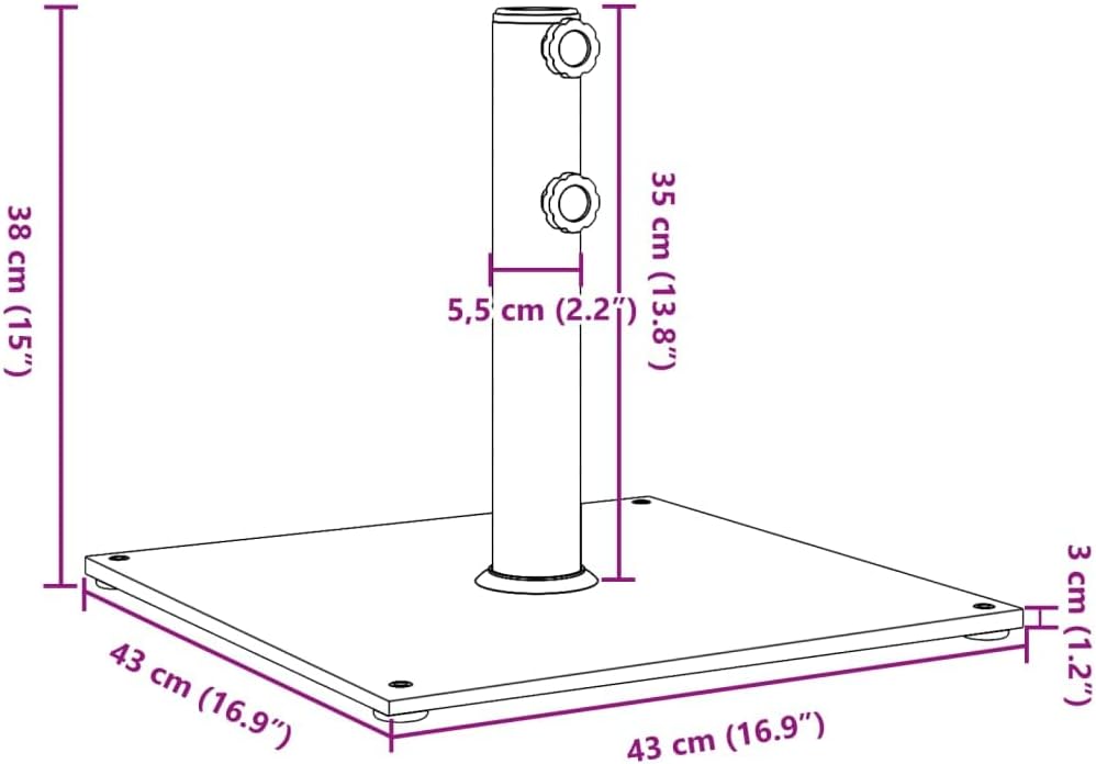 White Steel Parasol Base with Adjustable Armrests and Pole Adapters for Outdoor Umbrella Support, Medium Square Design for Patio, Garden, and Balcony Stability