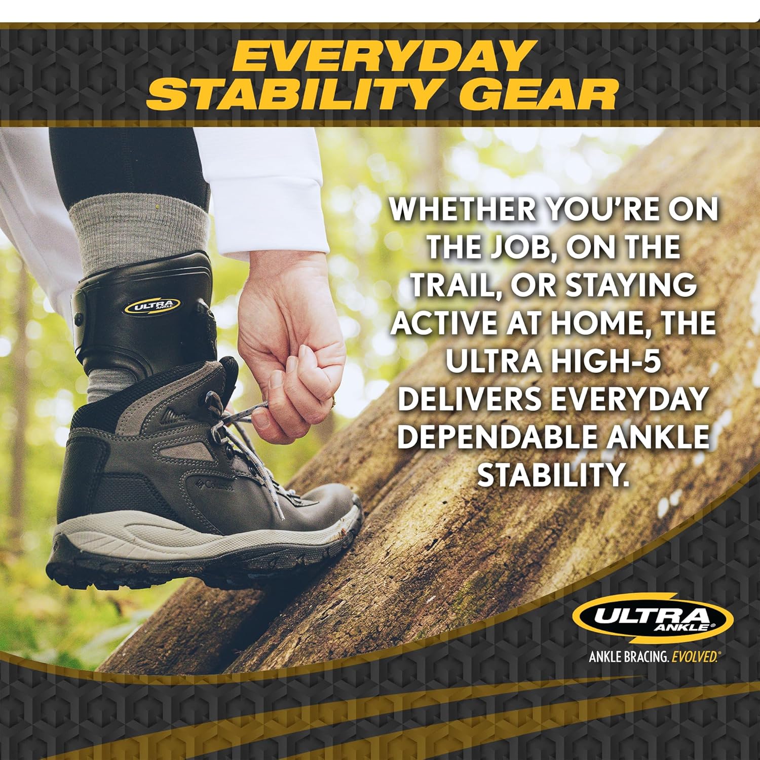 Ultra High-5 Ankle Support Brace – Everyday Stability Gear for Chronic Ankle Instability – Rigid Bilateral Shell, Boot-Ready Fit for Workers, Hikers, & Comfortable Support for Active Aging Adults - Medium